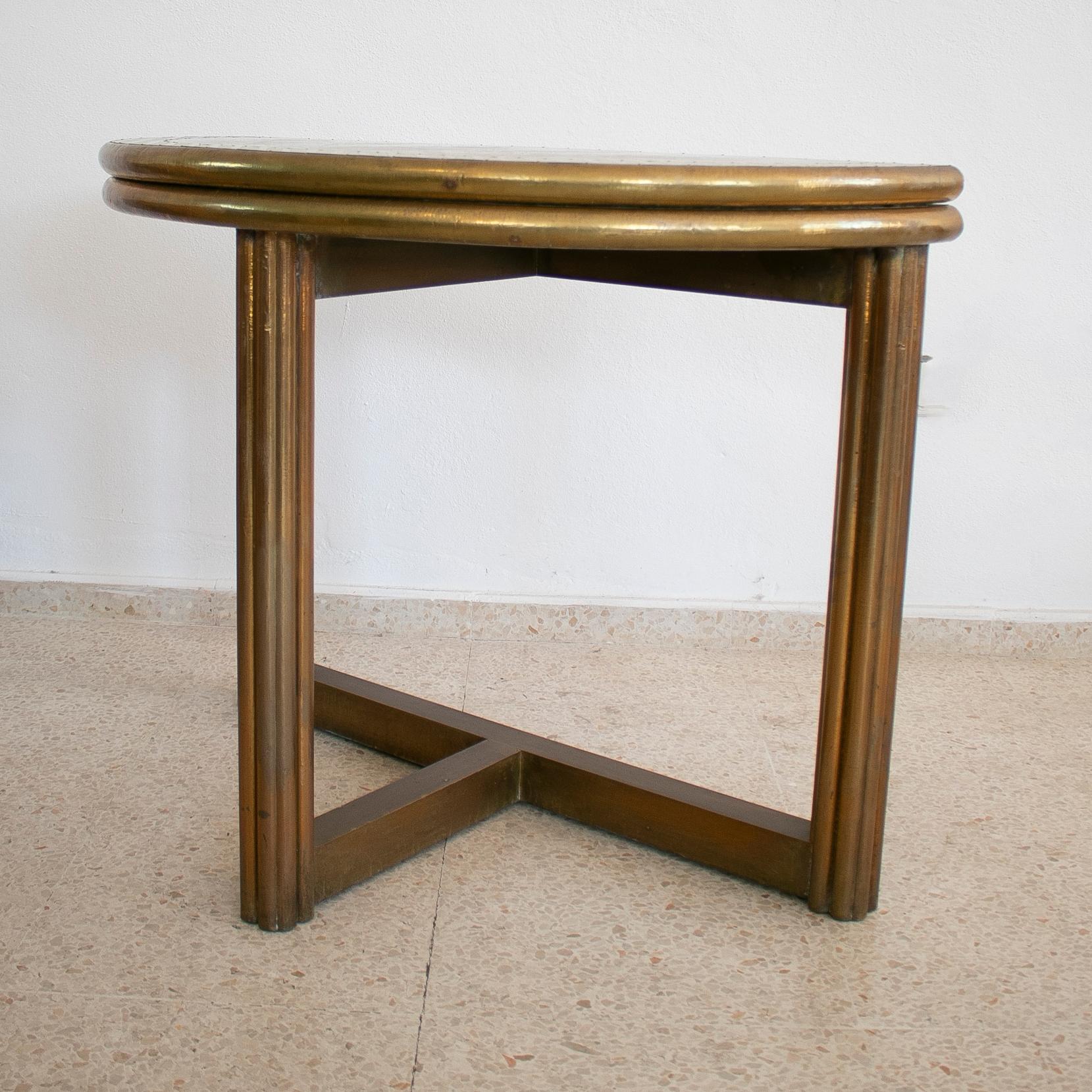 20th Century 1980s Spanish 2-Tone Bronze on Wood Round Folding Table Signed 