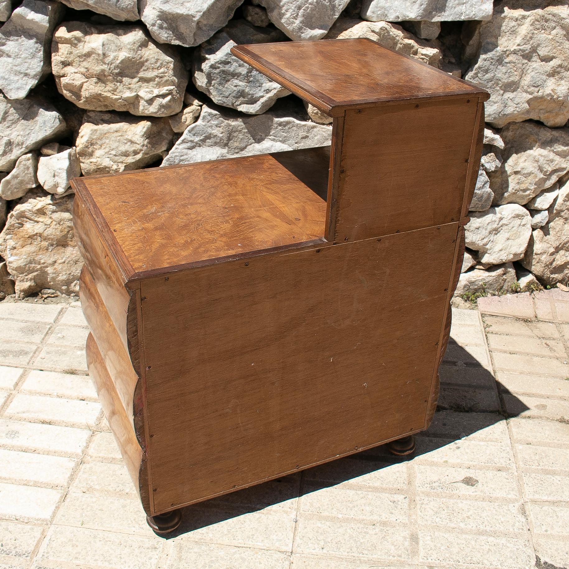 1980s Spanish 3-Drawer Wood Veneer Chest Console Table For Sale 5
