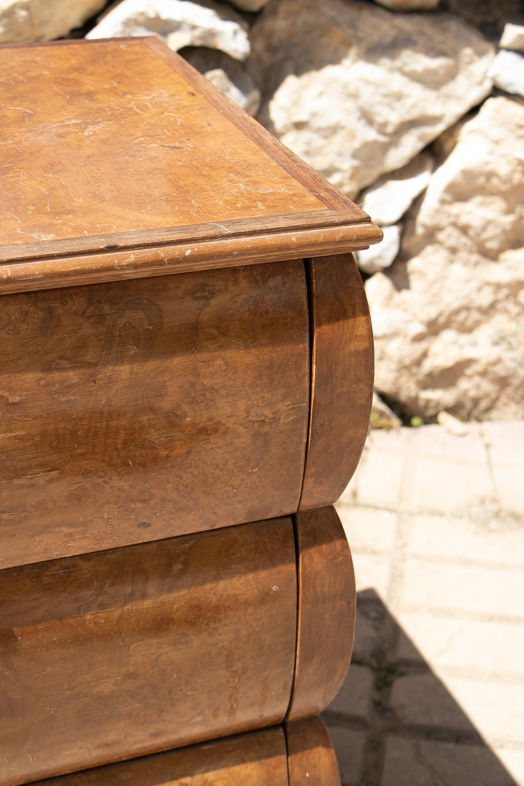 1980s Spanish 3-Drawer Wood Veneer Chest Console Table For Sale 7