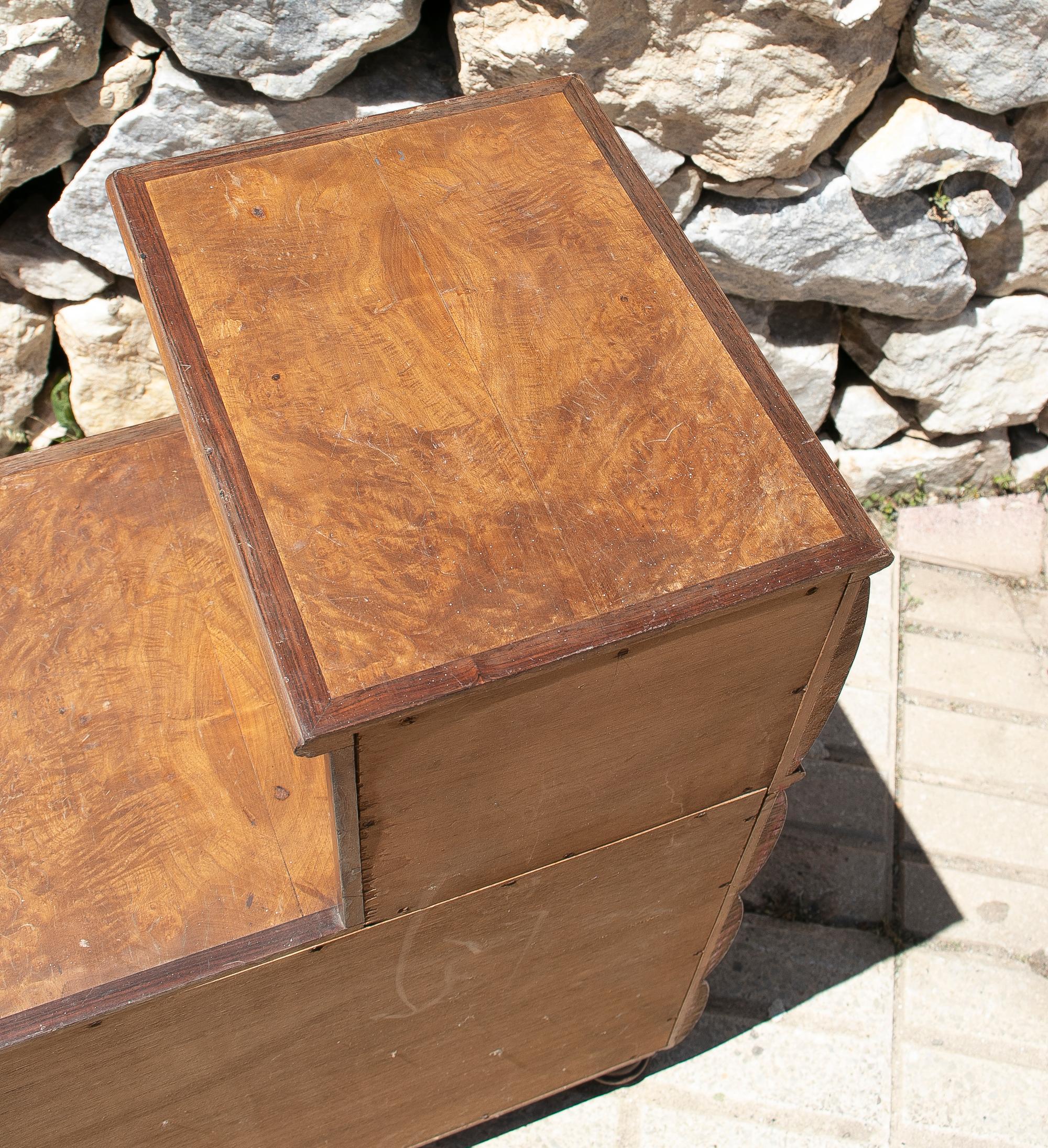 1980s Spanish 3-Drawer Wood Veneer Chest Console Table For Sale 9