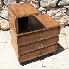 1980s Spanish 3-Drawer Wood Veneer Chest Console Table