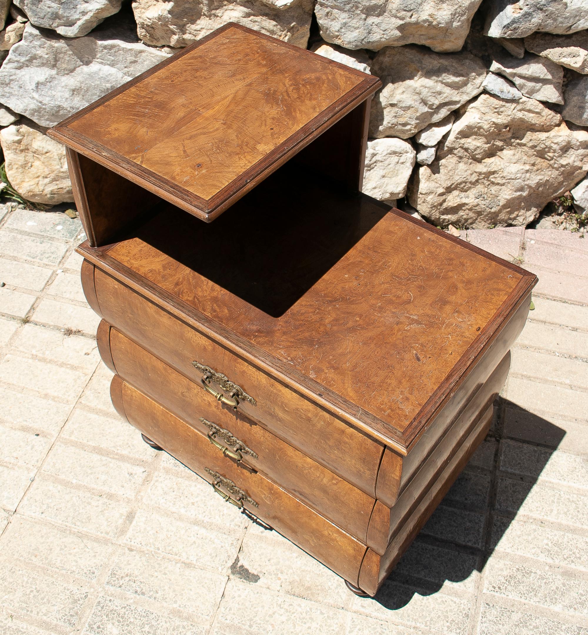 20th Century 1980s Spanish 3-Drawer Wood Veneer Chest Console Table For Sale