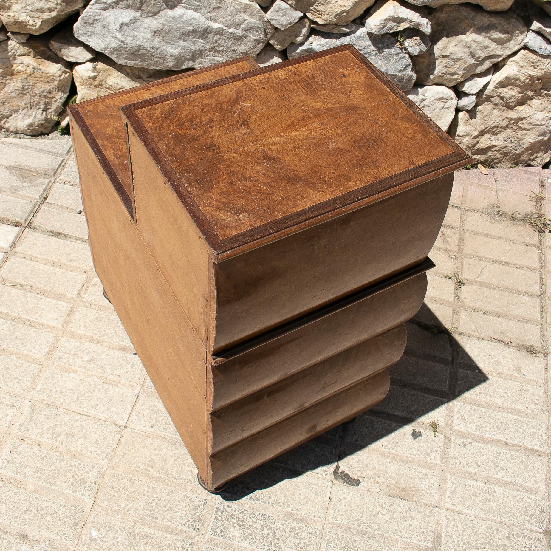 1980s Spanish 3-Drawer Wood Veneer Chest Console Table For Sale 2