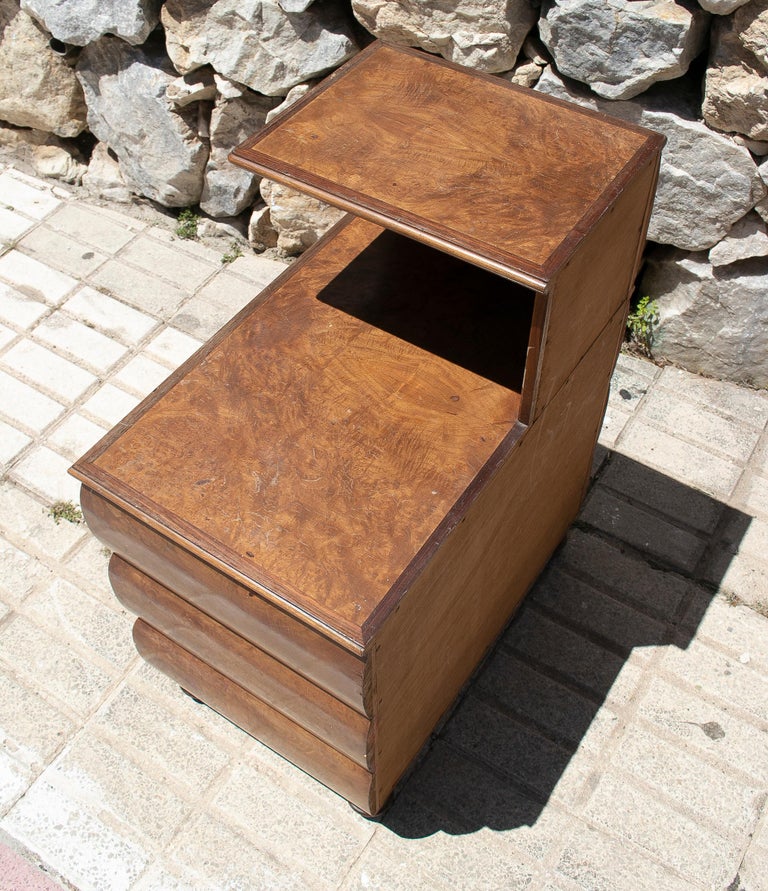 1980s Spanish 3-Drawer Wood Veneer Chest Console Table For Sale at 1stDibs