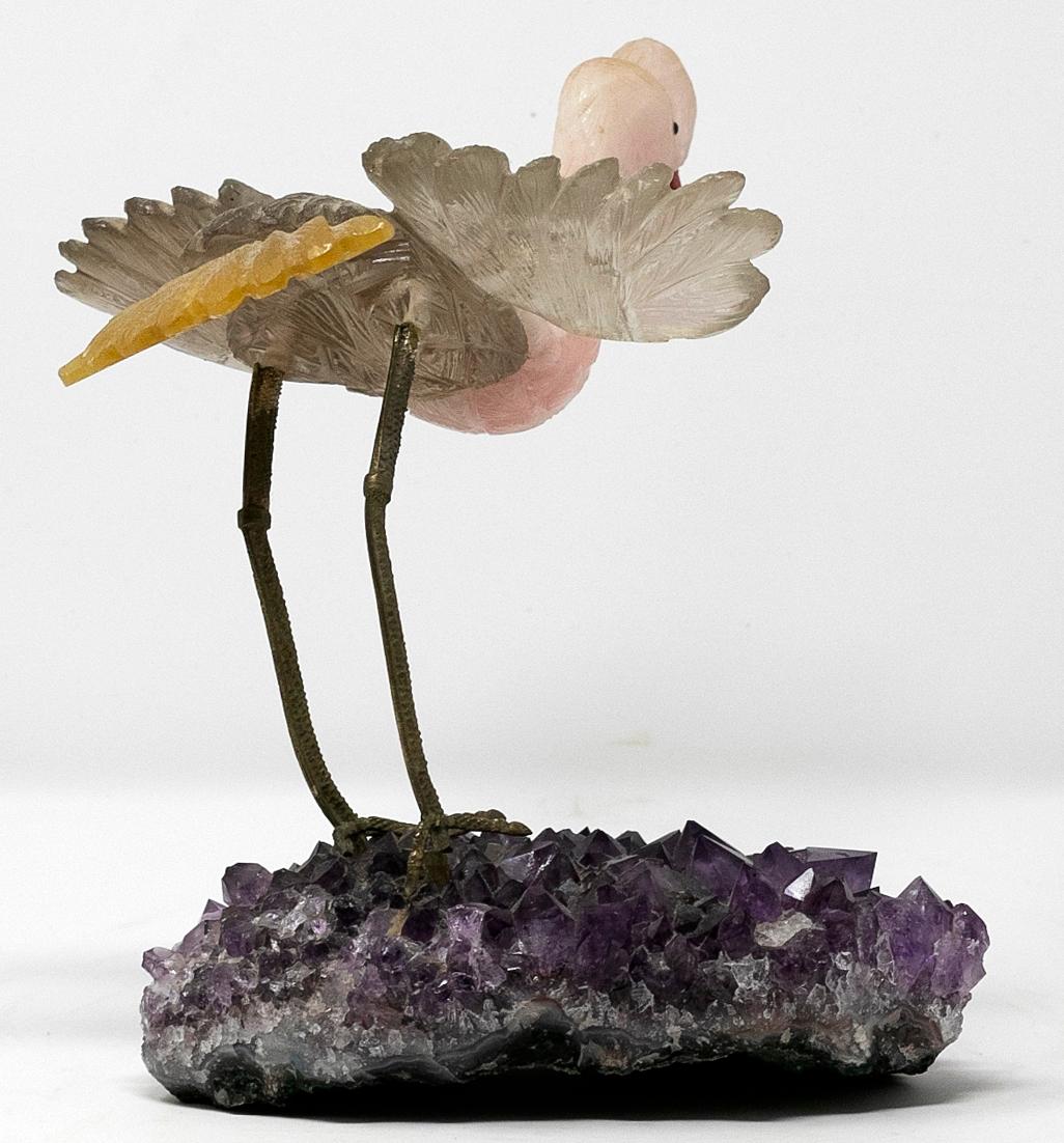 1980s Spanish Amethyst Jade and Silver Heron Figure Sculpture 2