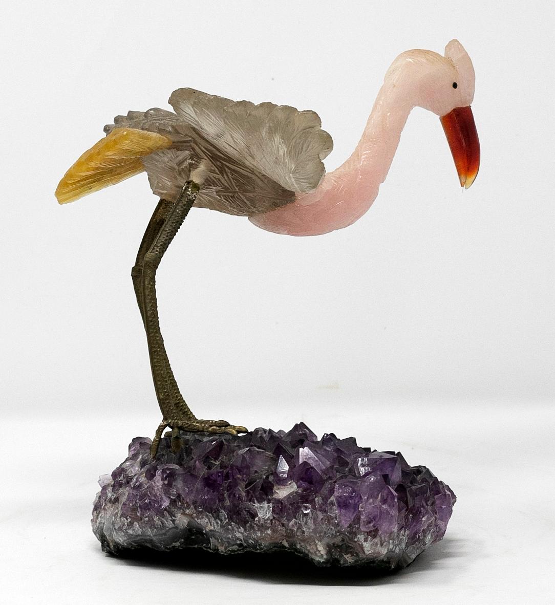 1980s Spanish Amethyst Jade and Silver Heron Figure Sculpture 3