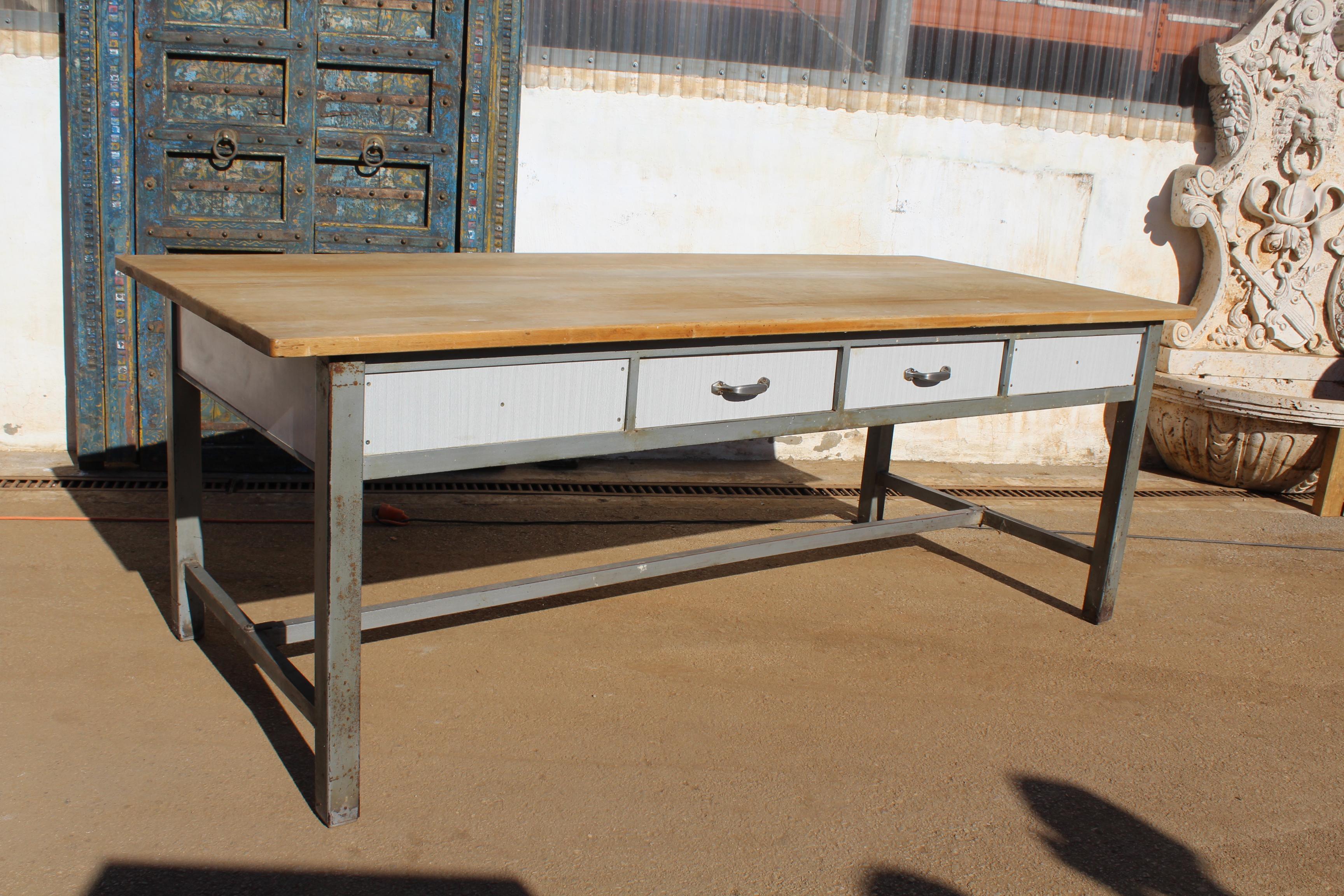 1980s Spanish Bakery Work Table with Steel Legs For Sale 1