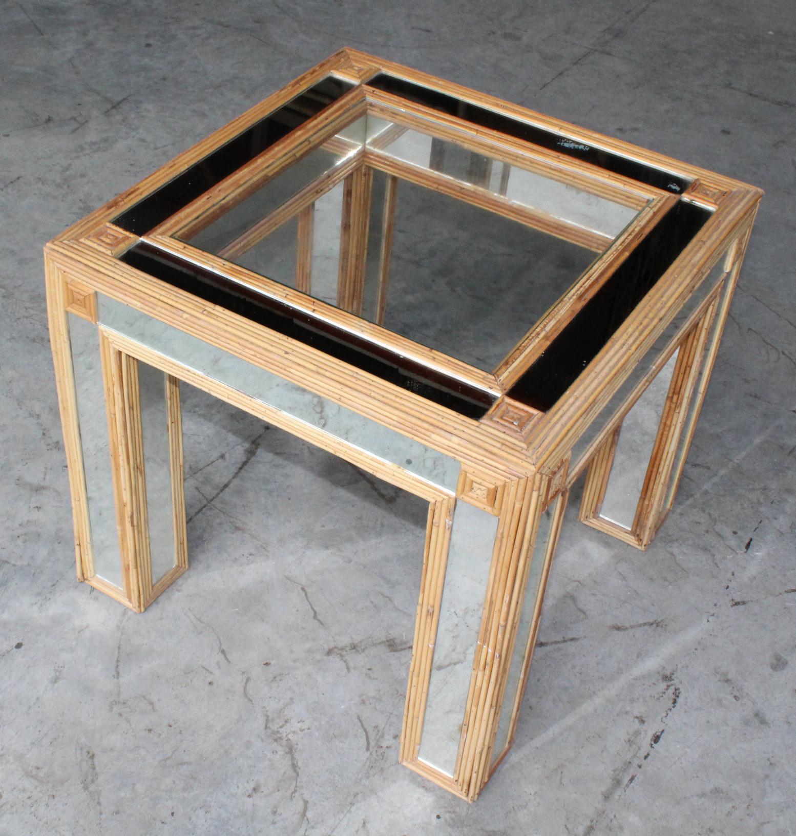 1980s, Spanish Bamboo and Mirrors Side Table 5