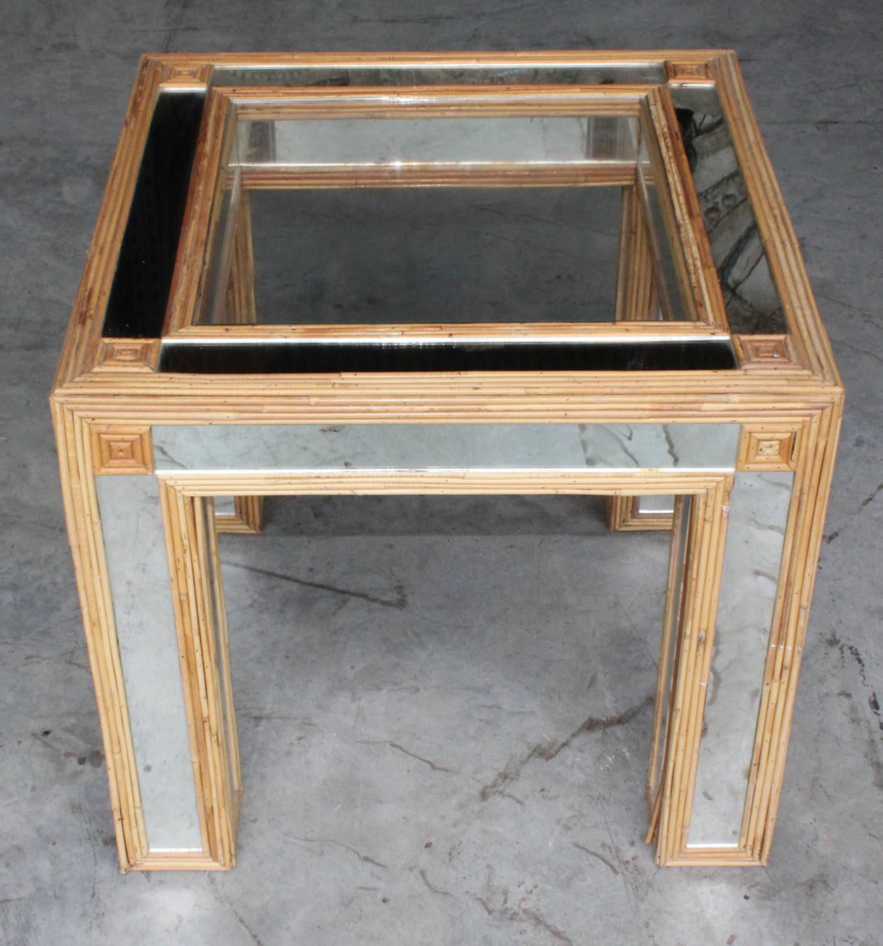 1980s, Spanish bamboo and mirrors side table.