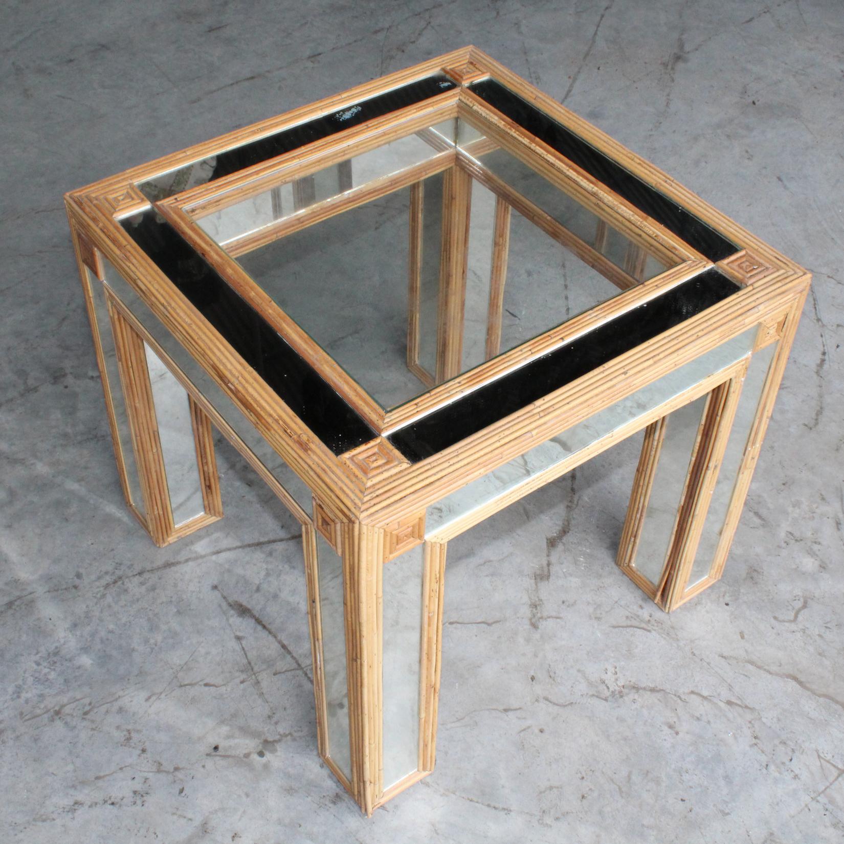 1980s, Spanish Bamboo and Mirrors Side Table In Good Condition In Marbella, ES