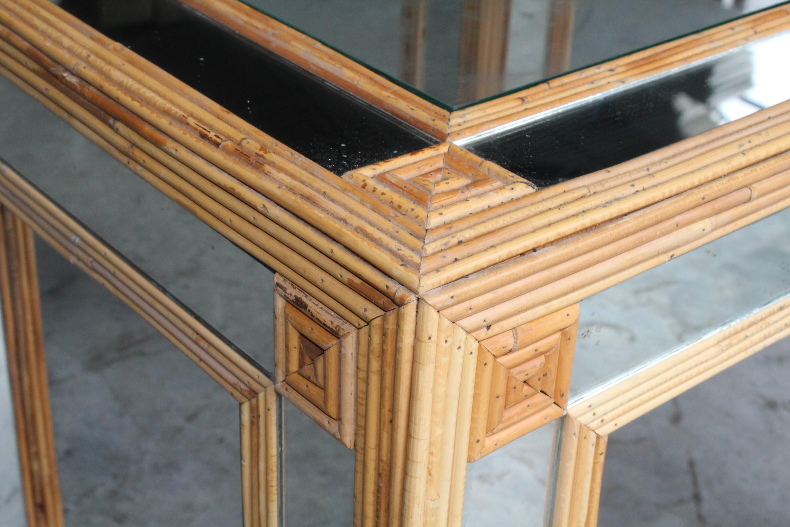 20th Century 1980s, Spanish Bamboo and Mirrors Side Table