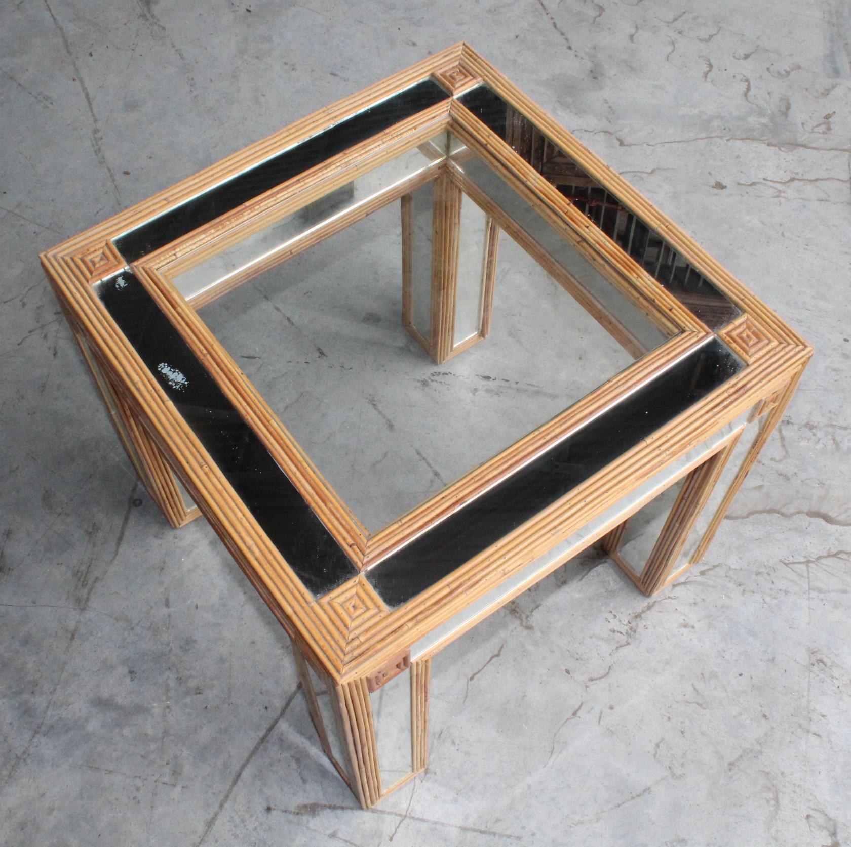 1980s, Spanish Bamboo and Mirrors Side Table 3