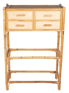 1980s Spanish Bamboo and Rattan Four Drawer Chest with Two Bottom Shelves