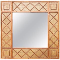 1980s Spanish Bamboo and Rattan Square Mirror