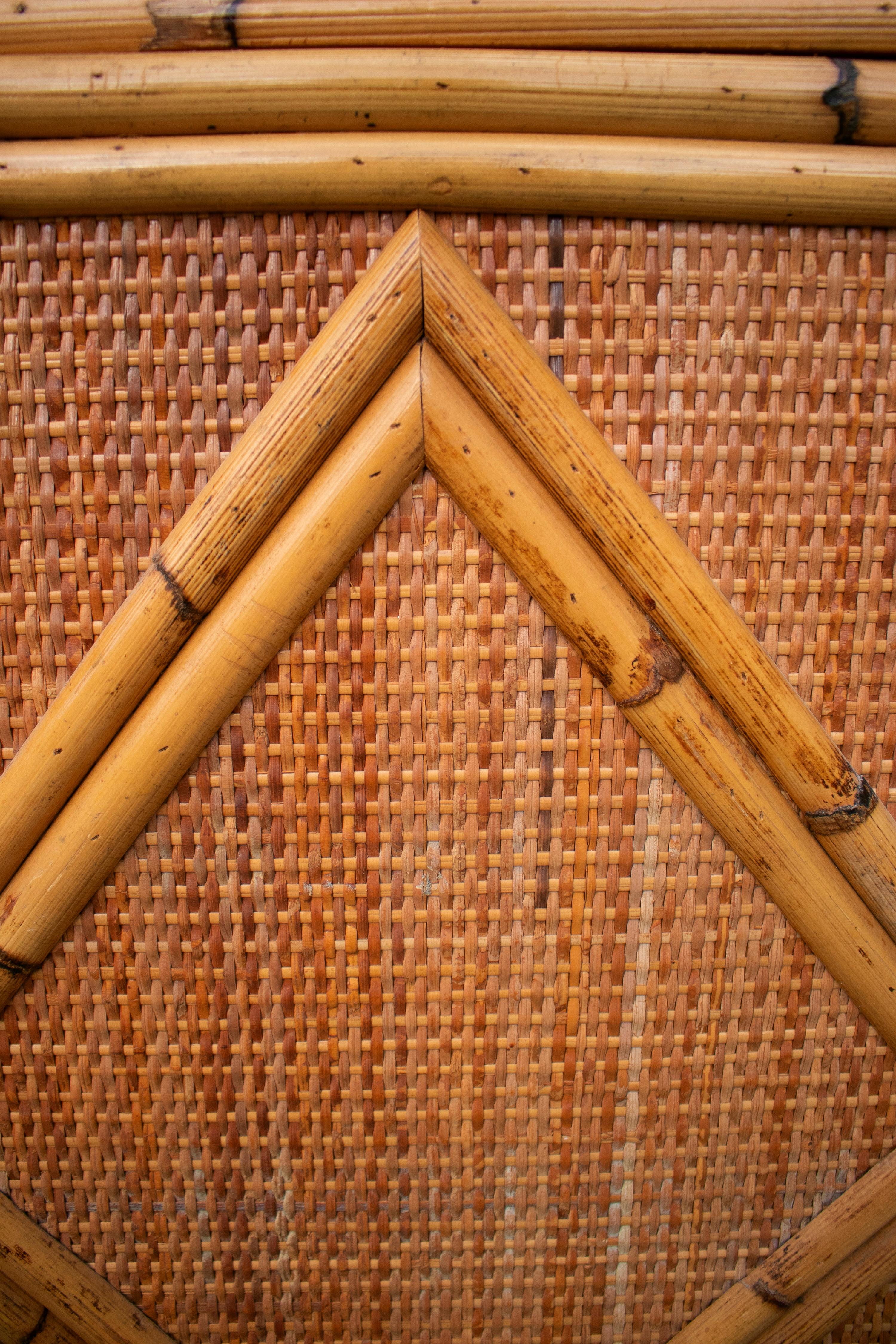 1980s Spanish Bamboo and Rattan Two-Piece Secretary Desk Bookcase 12