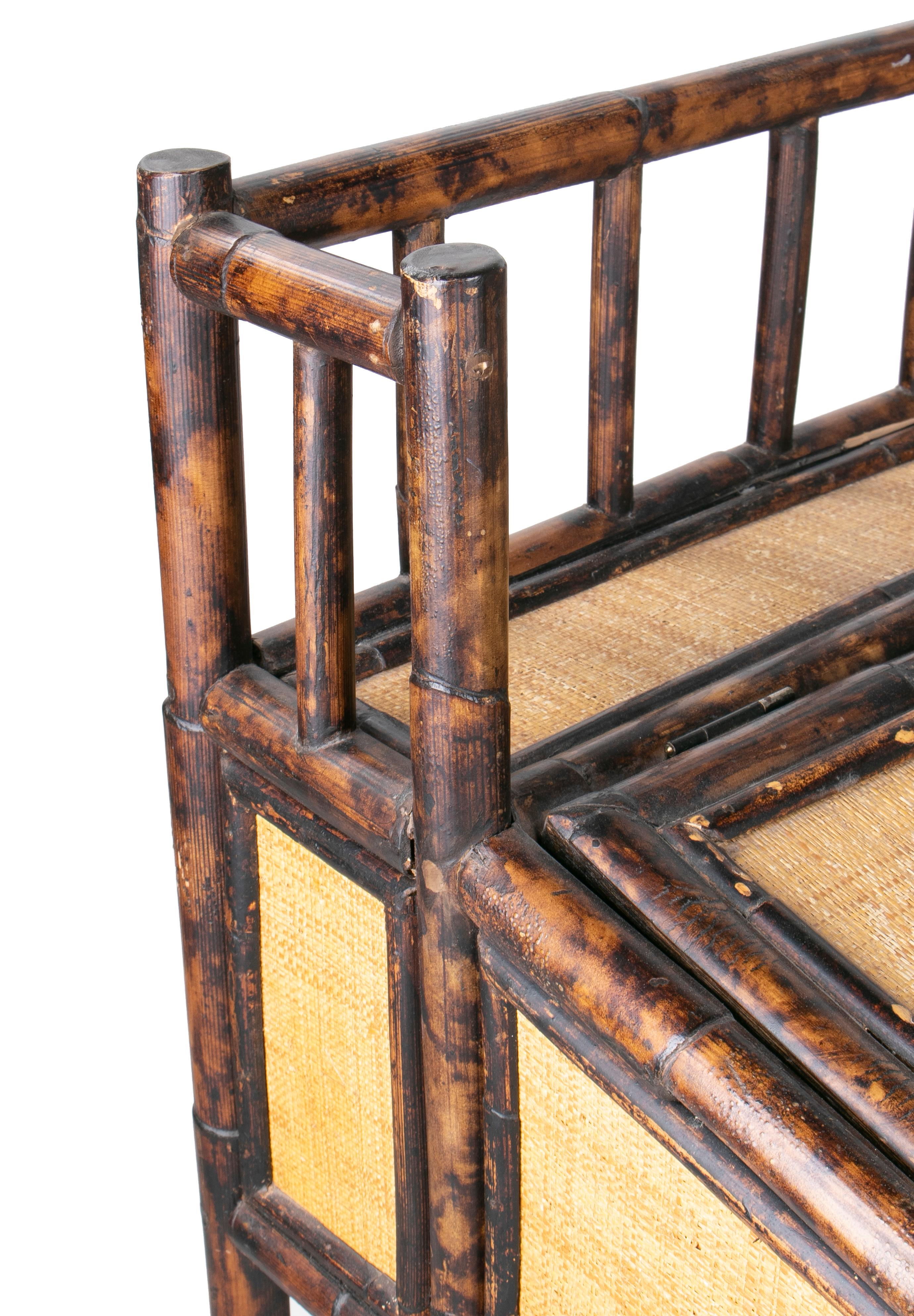 1980s Spanish Bamboo and Rattan Writing Desk 5