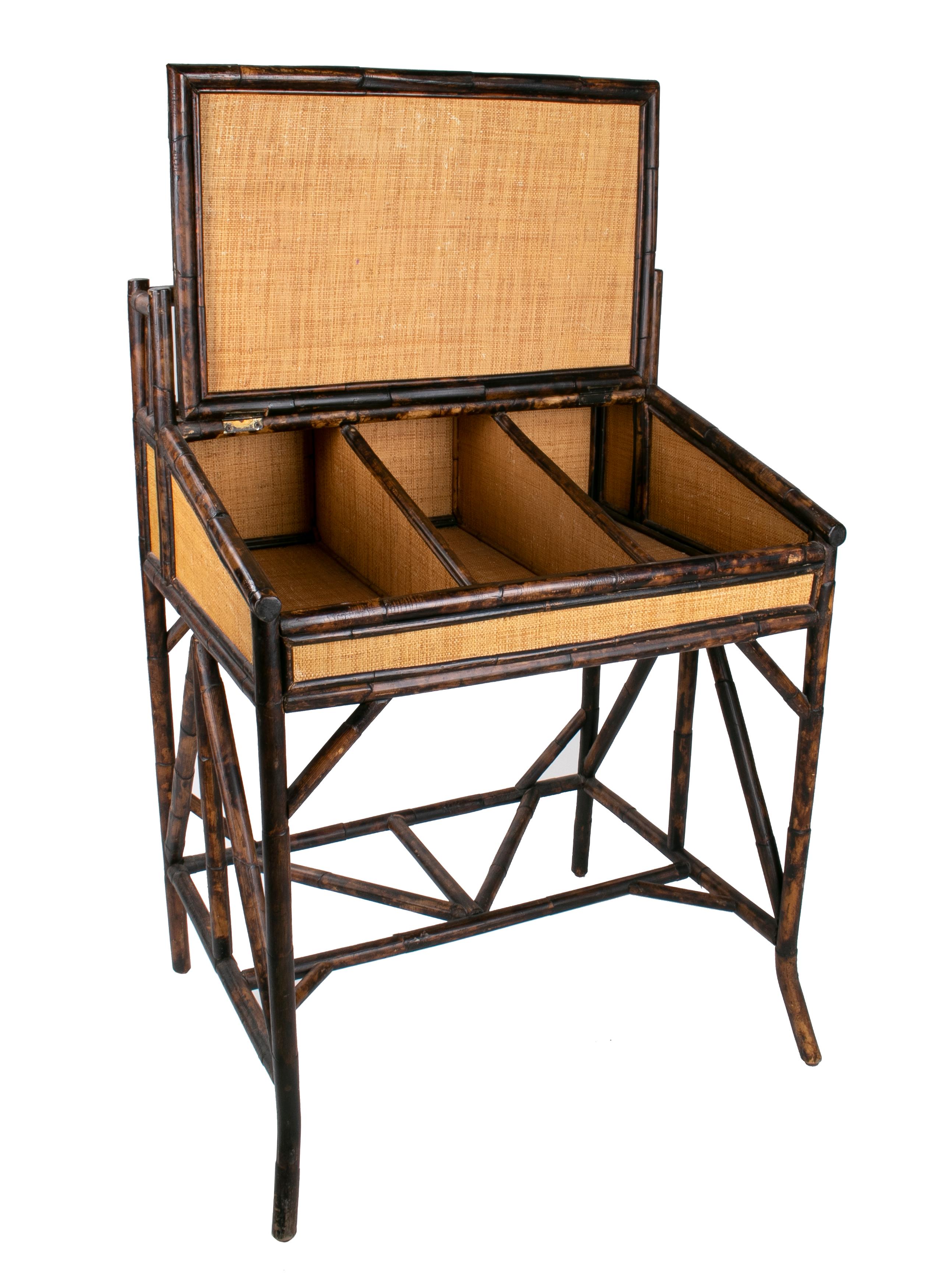 1980s Spanish bamboo and rattan writing desk.