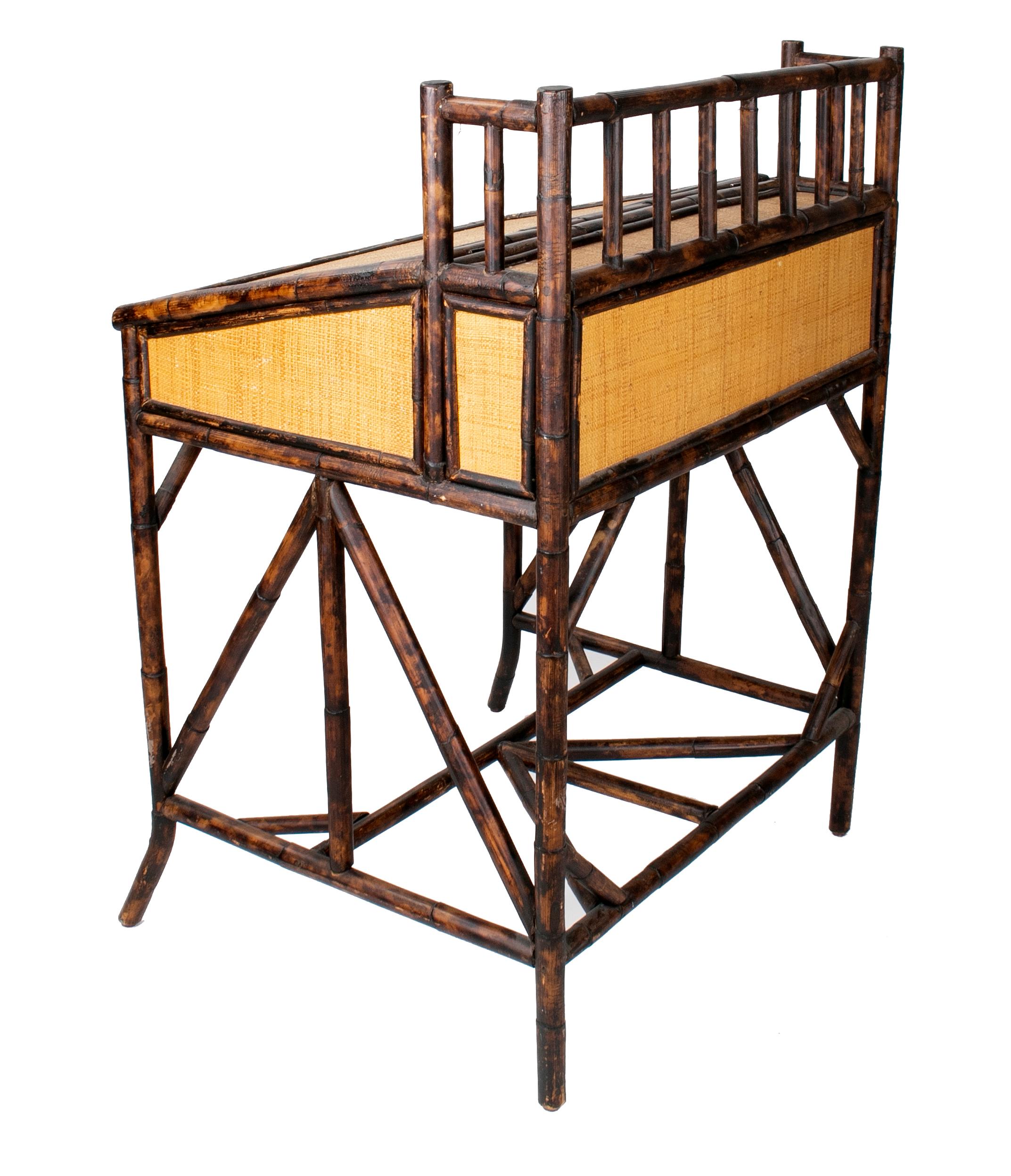 20th Century 1980s Spanish Bamboo and Rattan Writing Desk