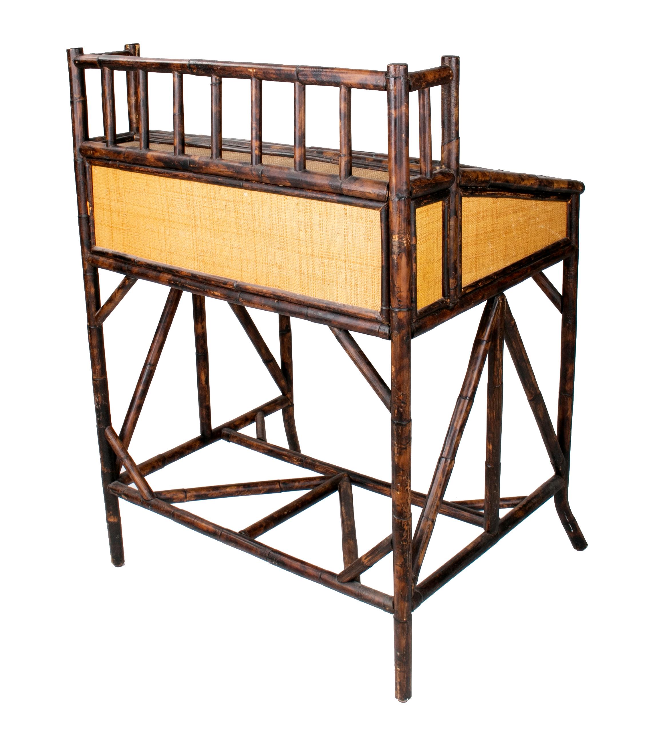 1980s Spanish Bamboo and Rattan Writing Desk 1