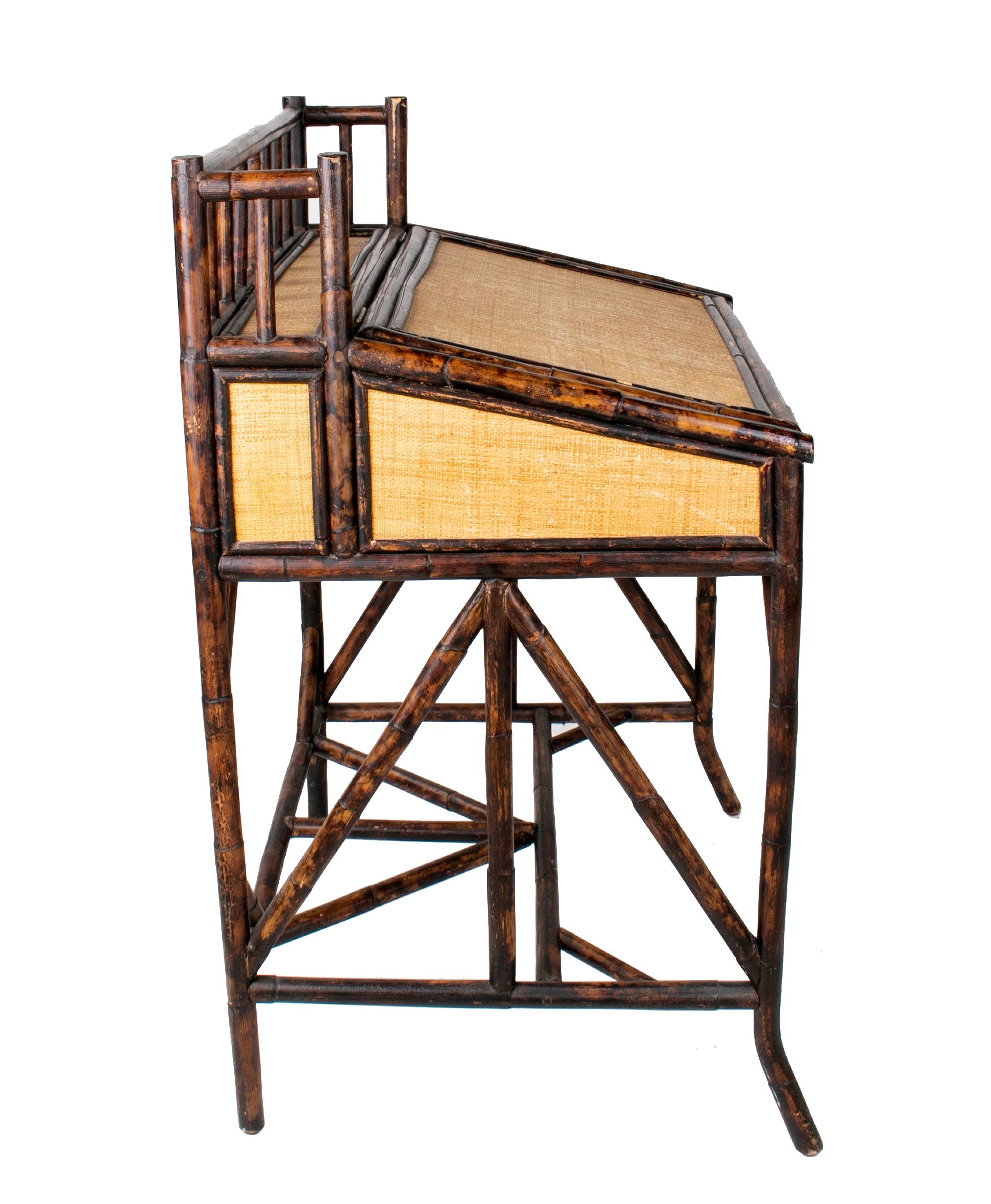 1980s Spanish Bamboo and Rattan Writing Desk 2