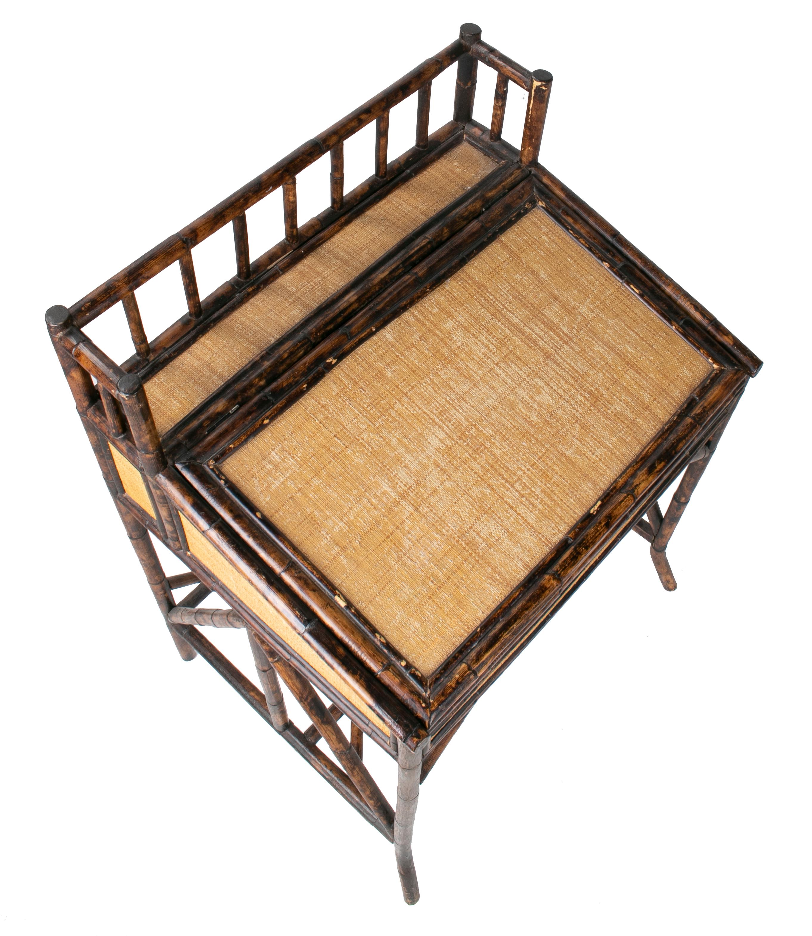1980s Spanish Bamboo and Rattan Writing Desk 3