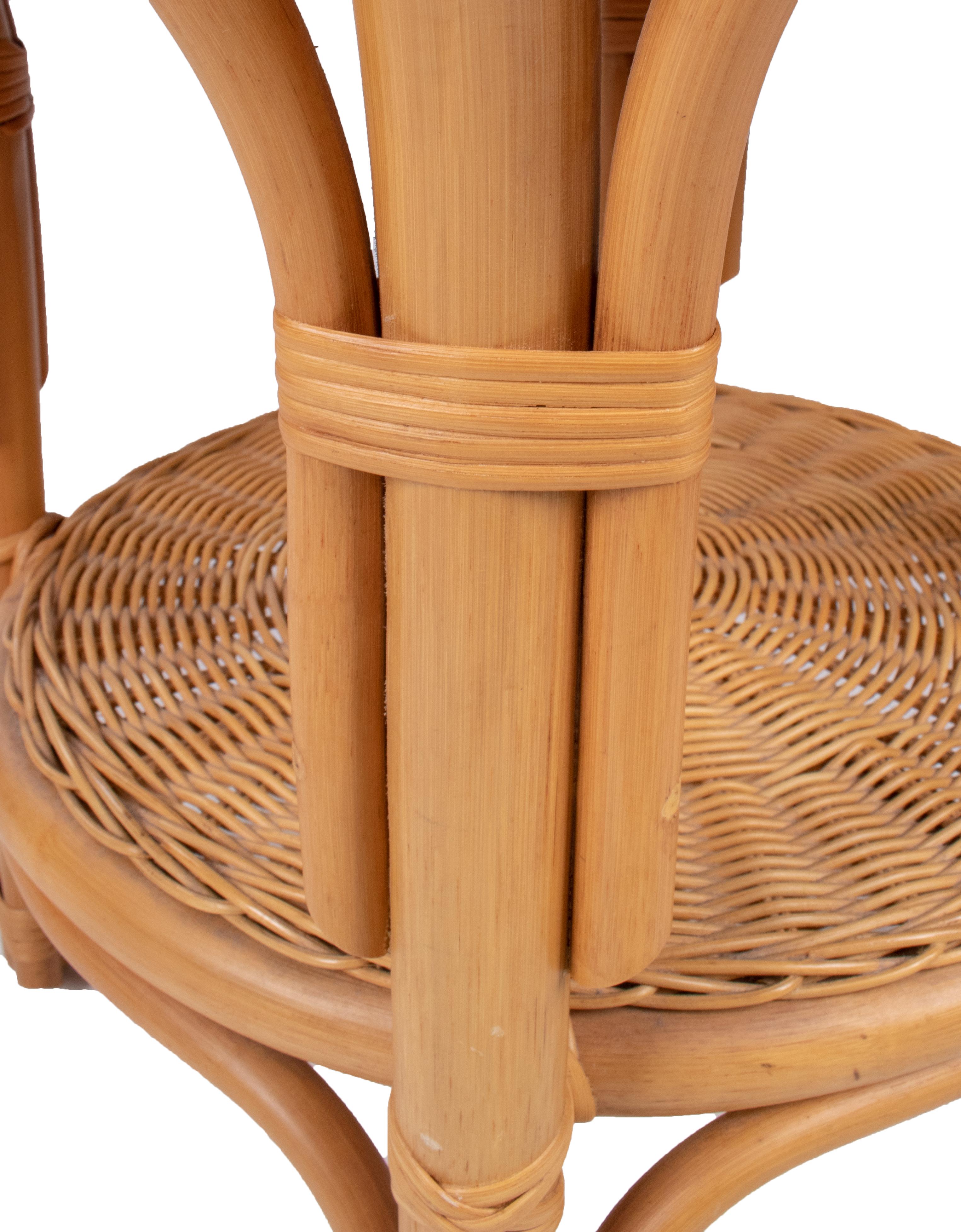 20th Century 1980s Spanish Bamboo and Wicker Round Side Table