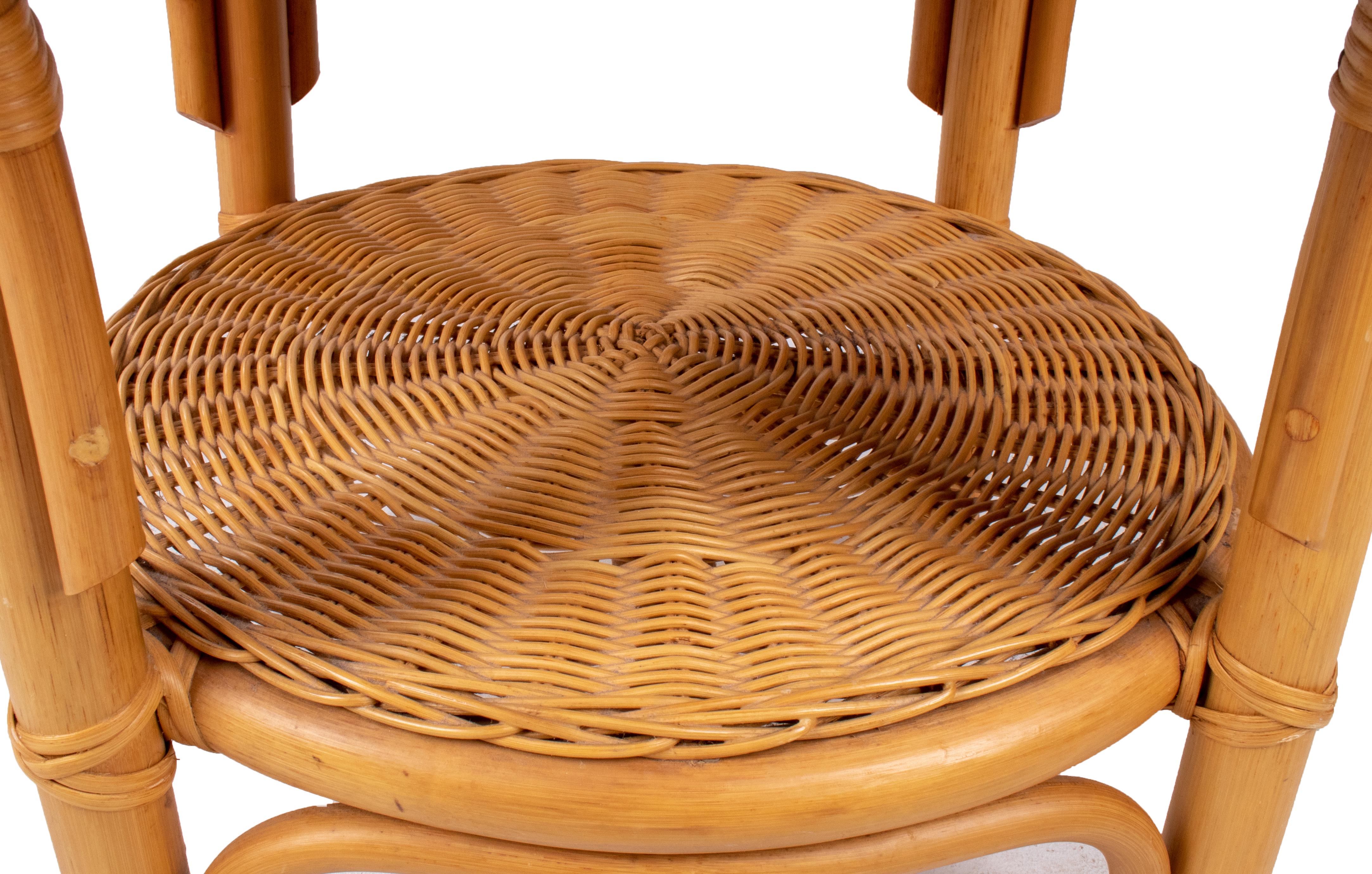 1980s Spanish Bamboo and Wicker Round Side Table 1