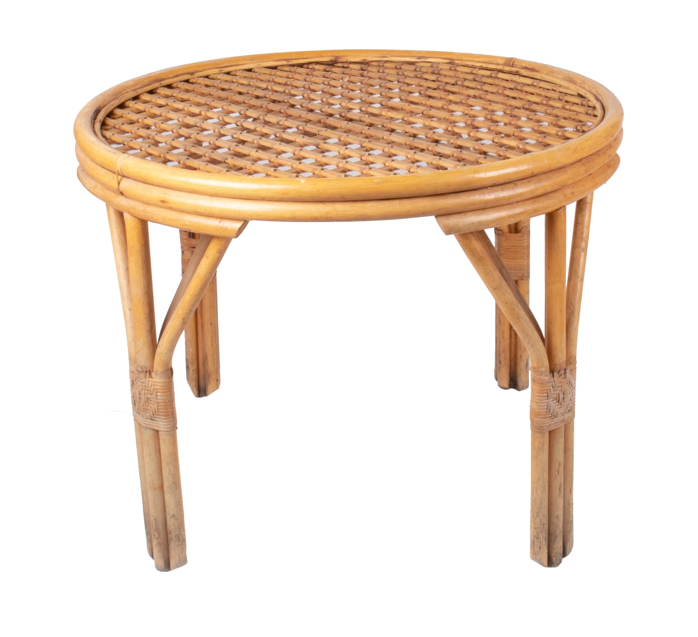 1980s Spanish bamboo and wicker round table.