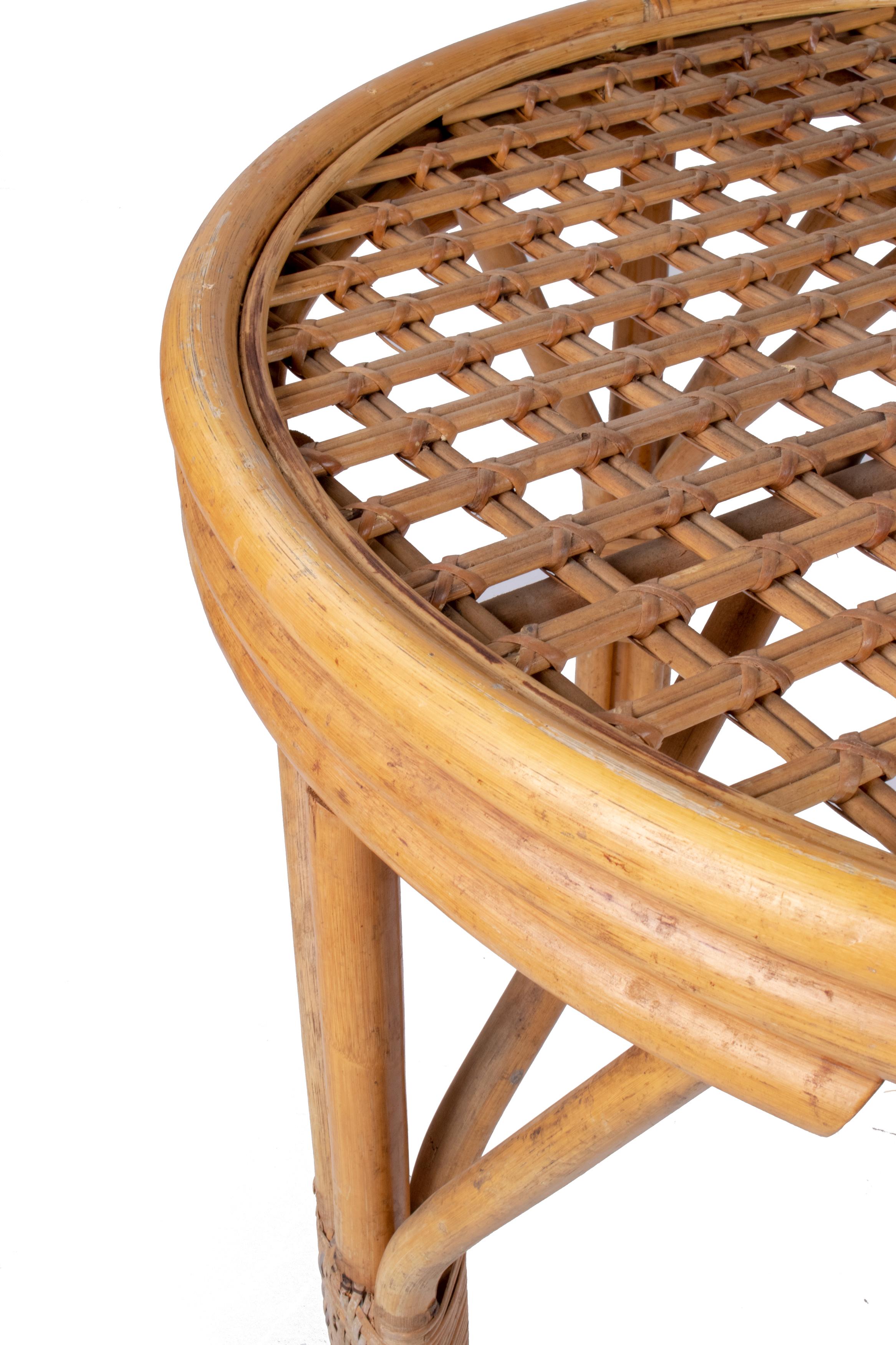 1980s Spanish Bamboo and Wicker Round Table 1