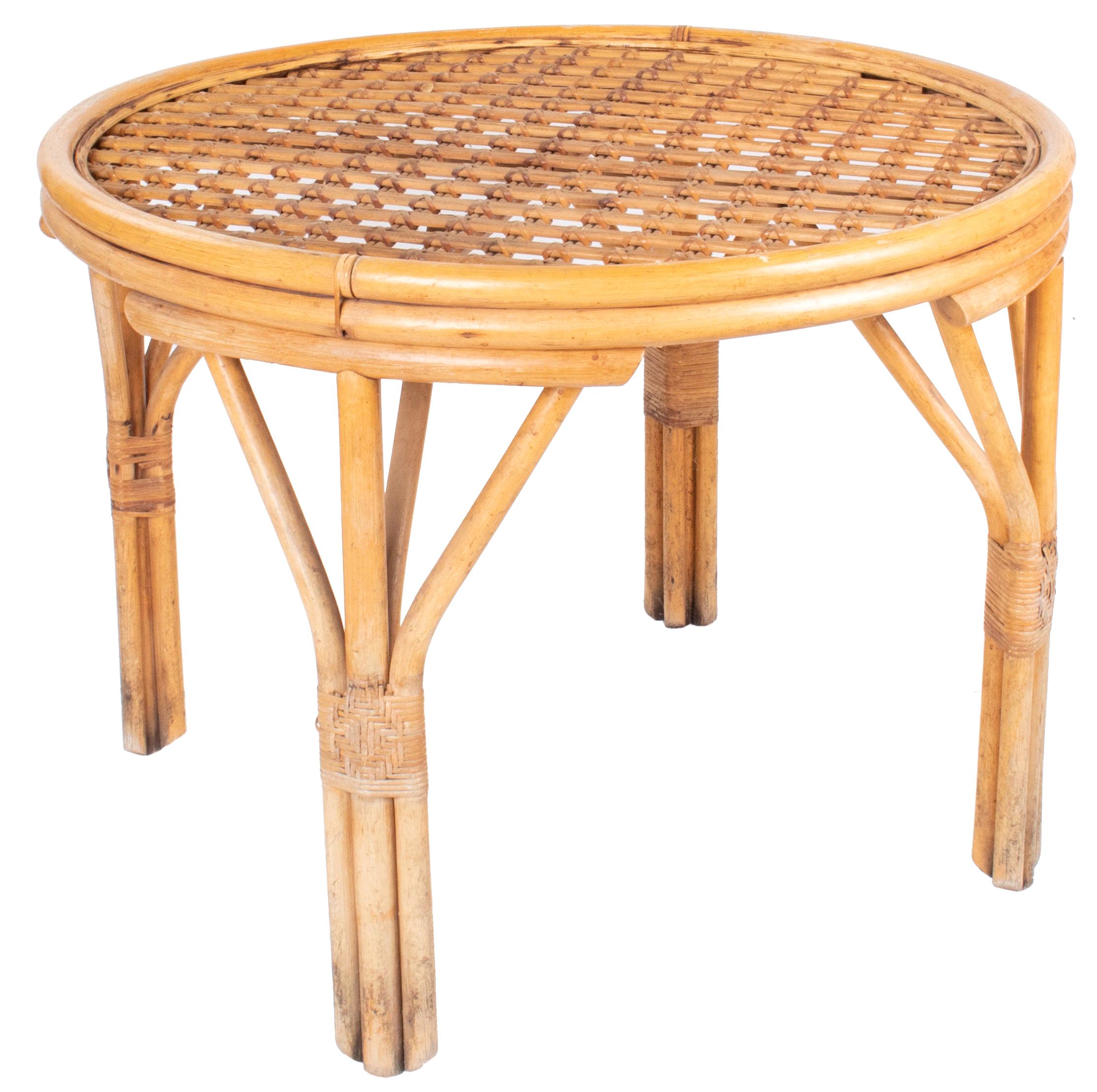 1980s Spanish Bamboo and Wicker Round Table