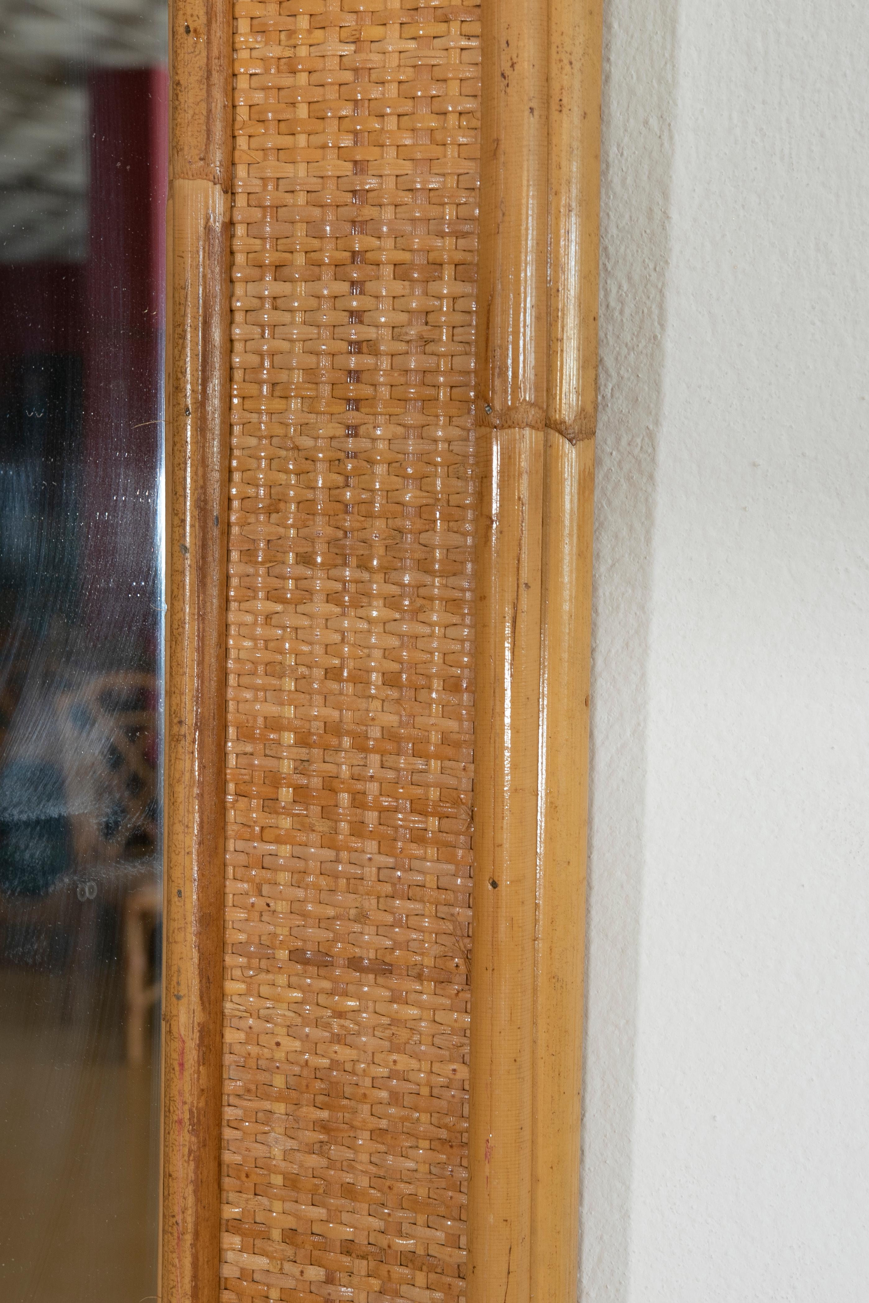 20th Century 1980s Spanish Bamboo and Wicker Wall Mirror For Sale