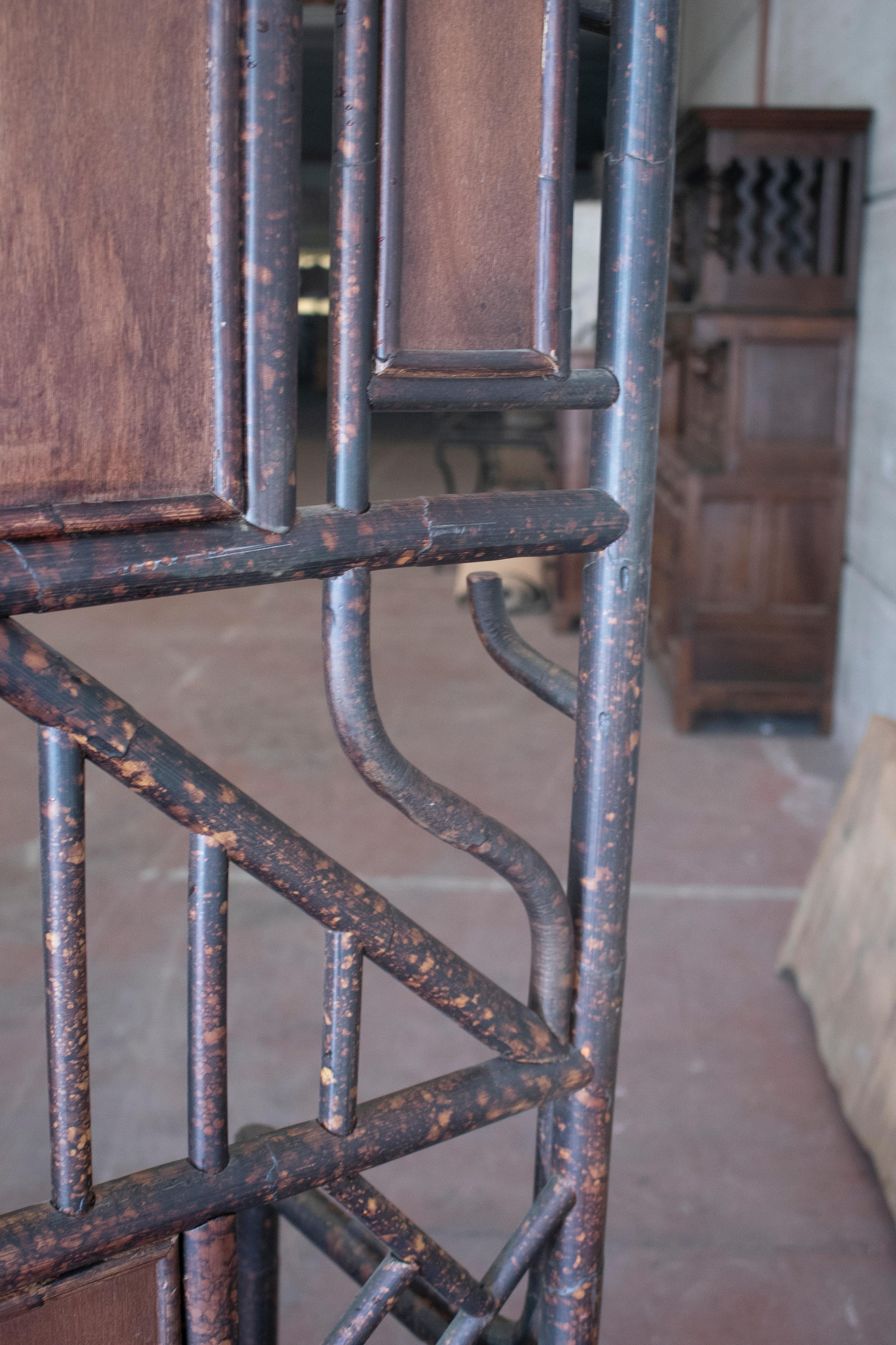 1980s Spanish Bamboo Coat Rack w/ Mirror & One Drawer Table For Sale 6