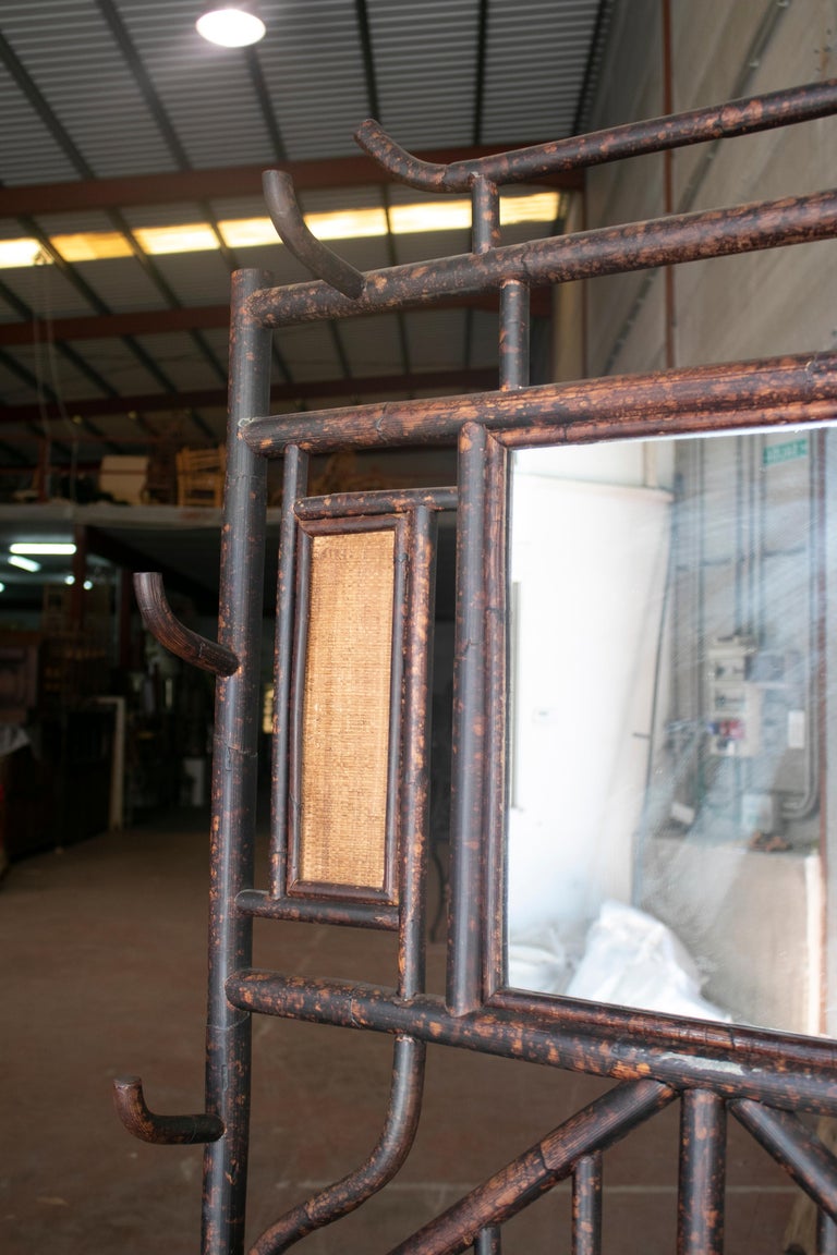 1980s Spanish Bamboo Coat Rack w/ Mirror and One Drawer Table For Sale ...