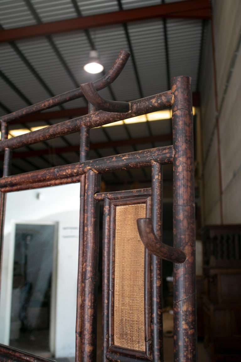 1980s Spanish Bamboo Coat Rack w/ Mirror and One Drawer Table For Sale ...