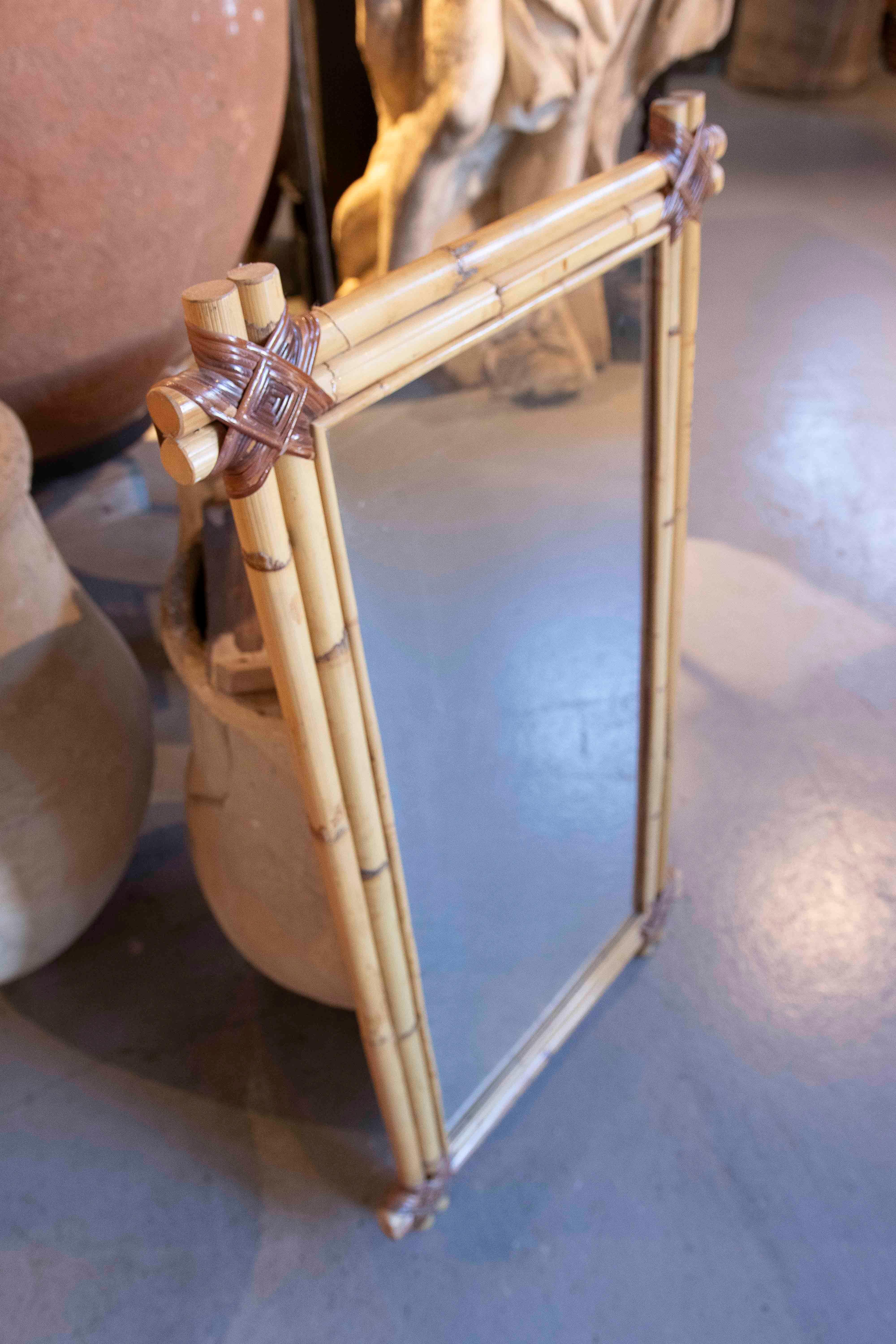 20th Century 1980s Spanish Bamboo Rectangular Wall Mirror  For Sale