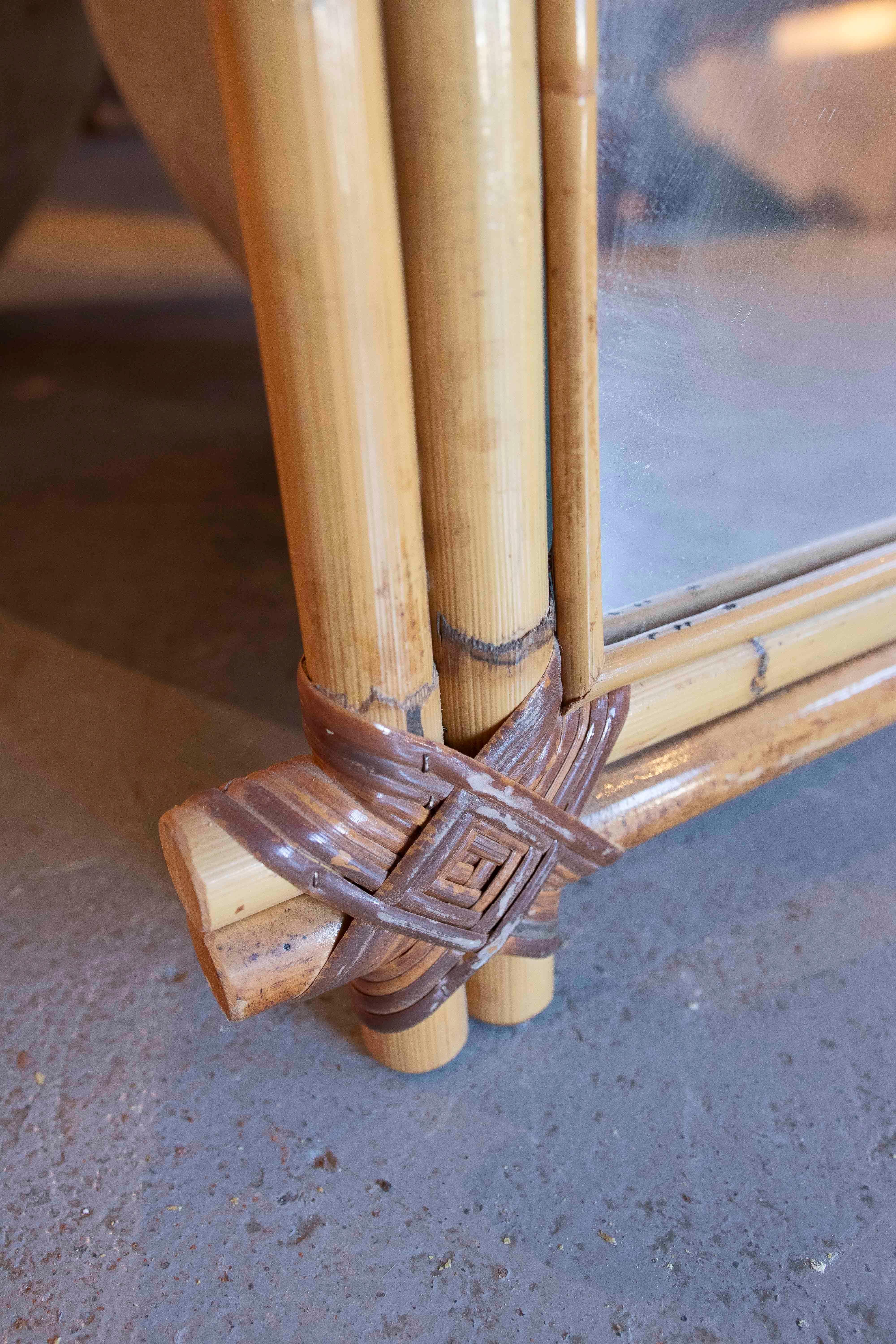 1980s Spanish Bamboo Rectangular Wall Mirror  For Sale 4