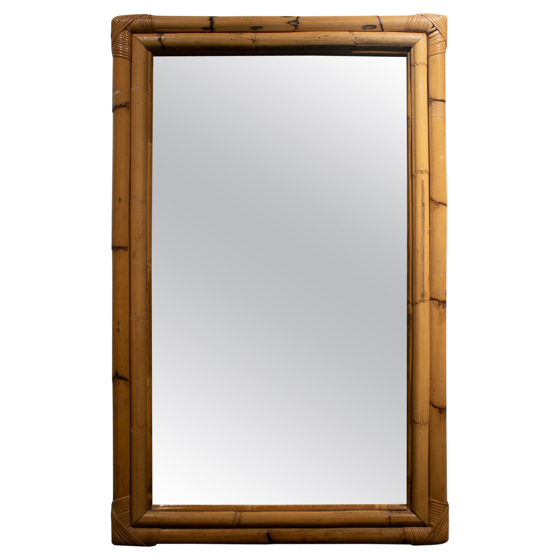 1980s Spanish Bamboo Rectangular Wall Mirror