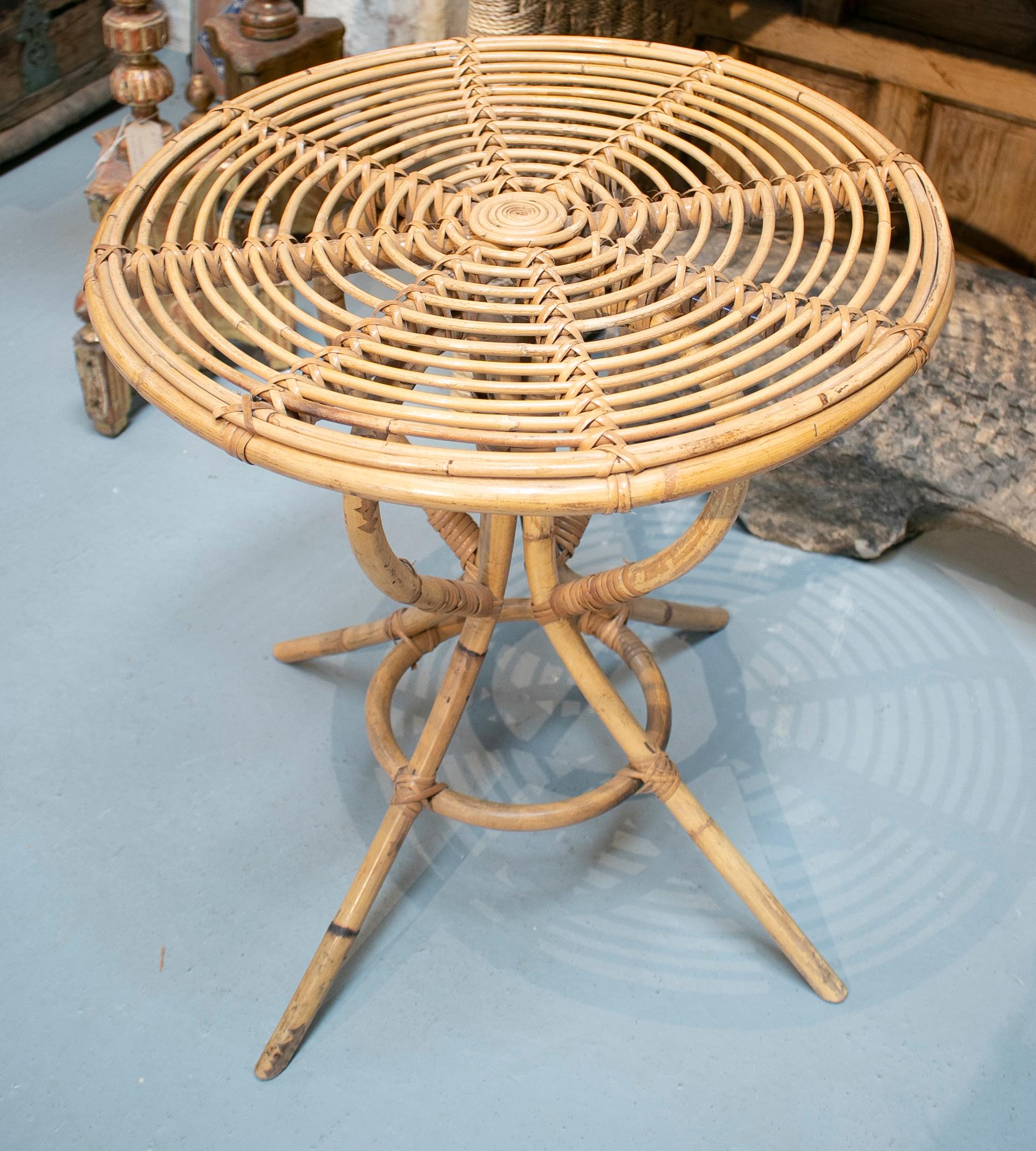1980s Spanish bamboo circular round side table.