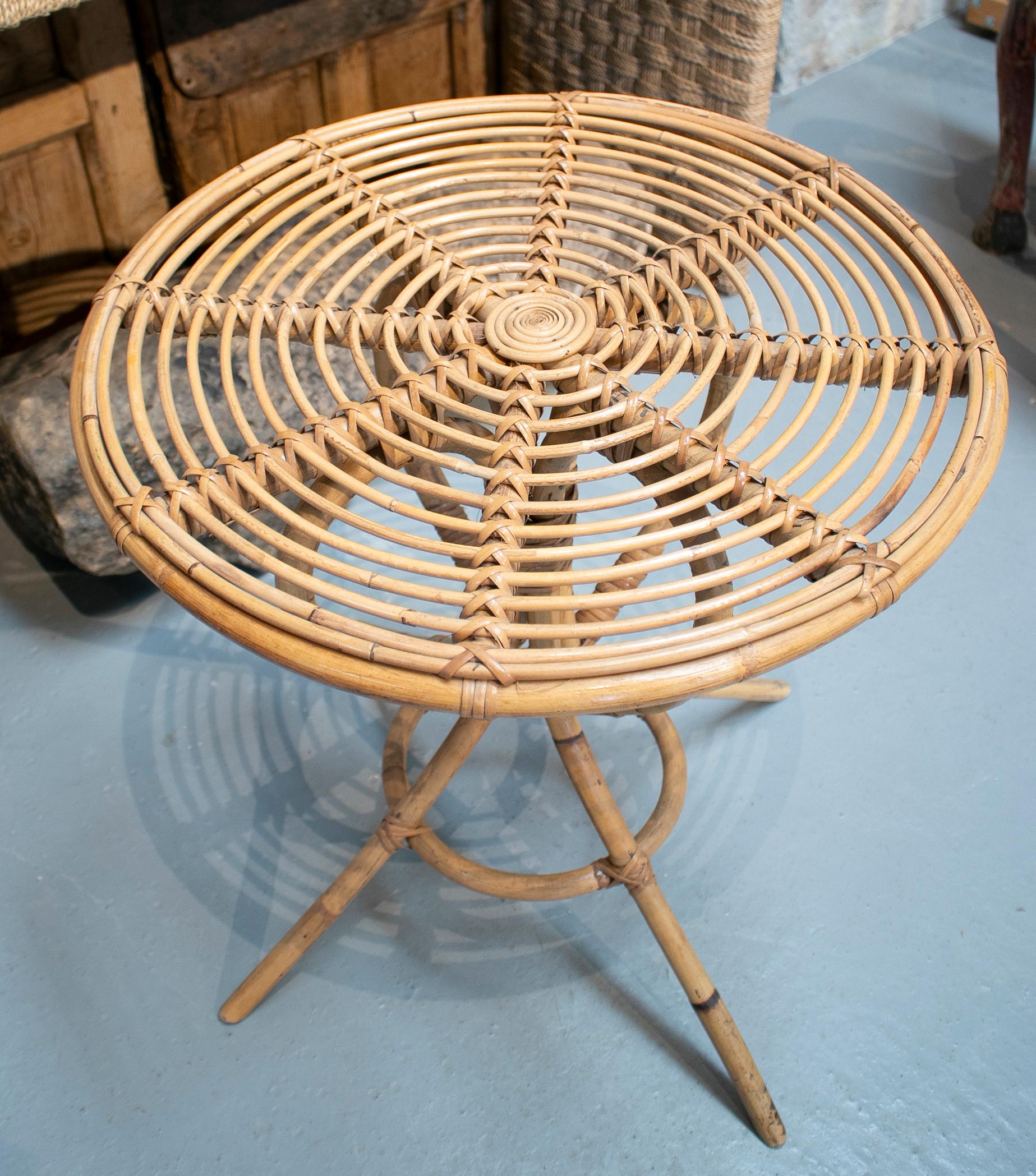 1980s Spanish Bamboo Round Side Table In Good Condition In Marbella, ES