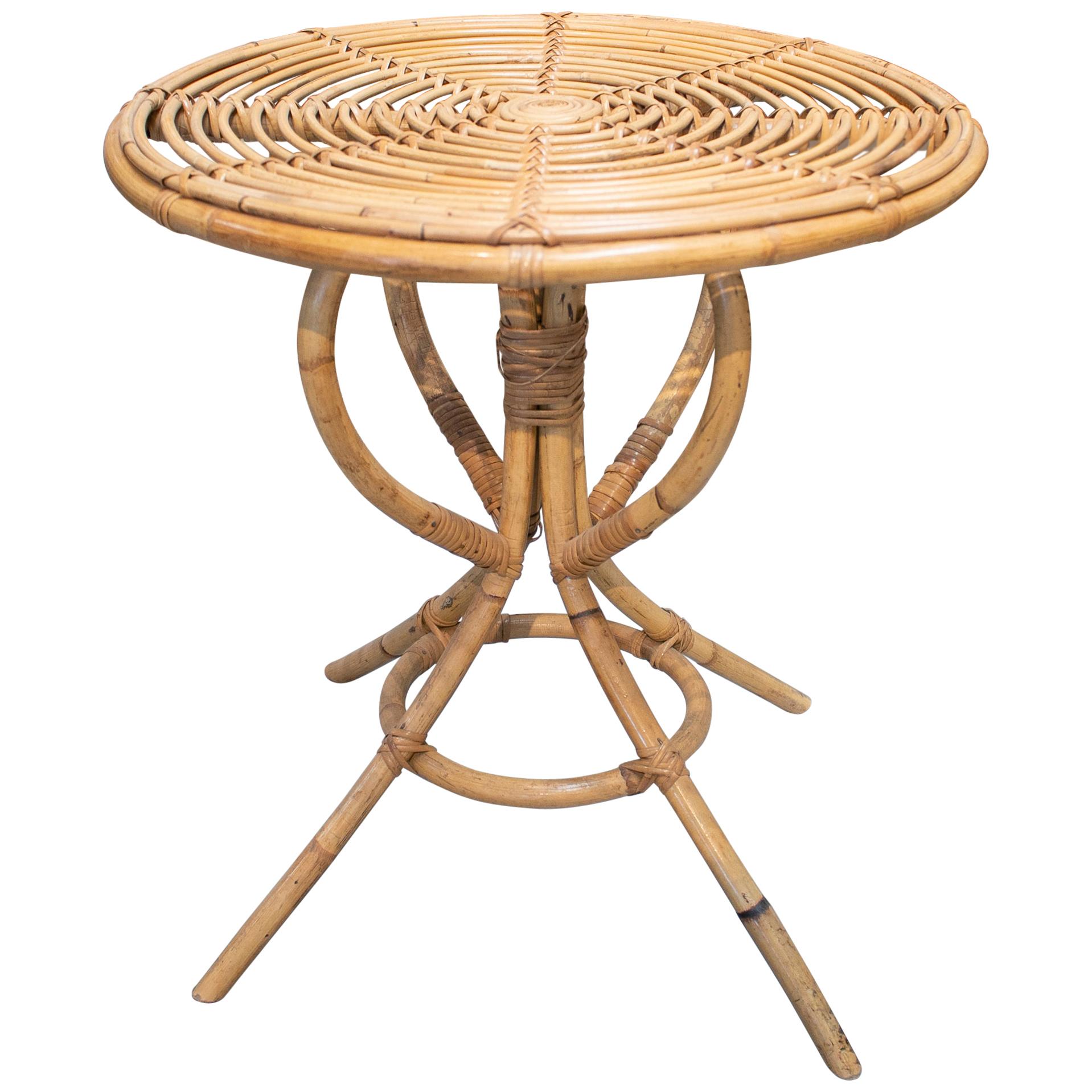 1980s Spanish Bamboo Round Side Table