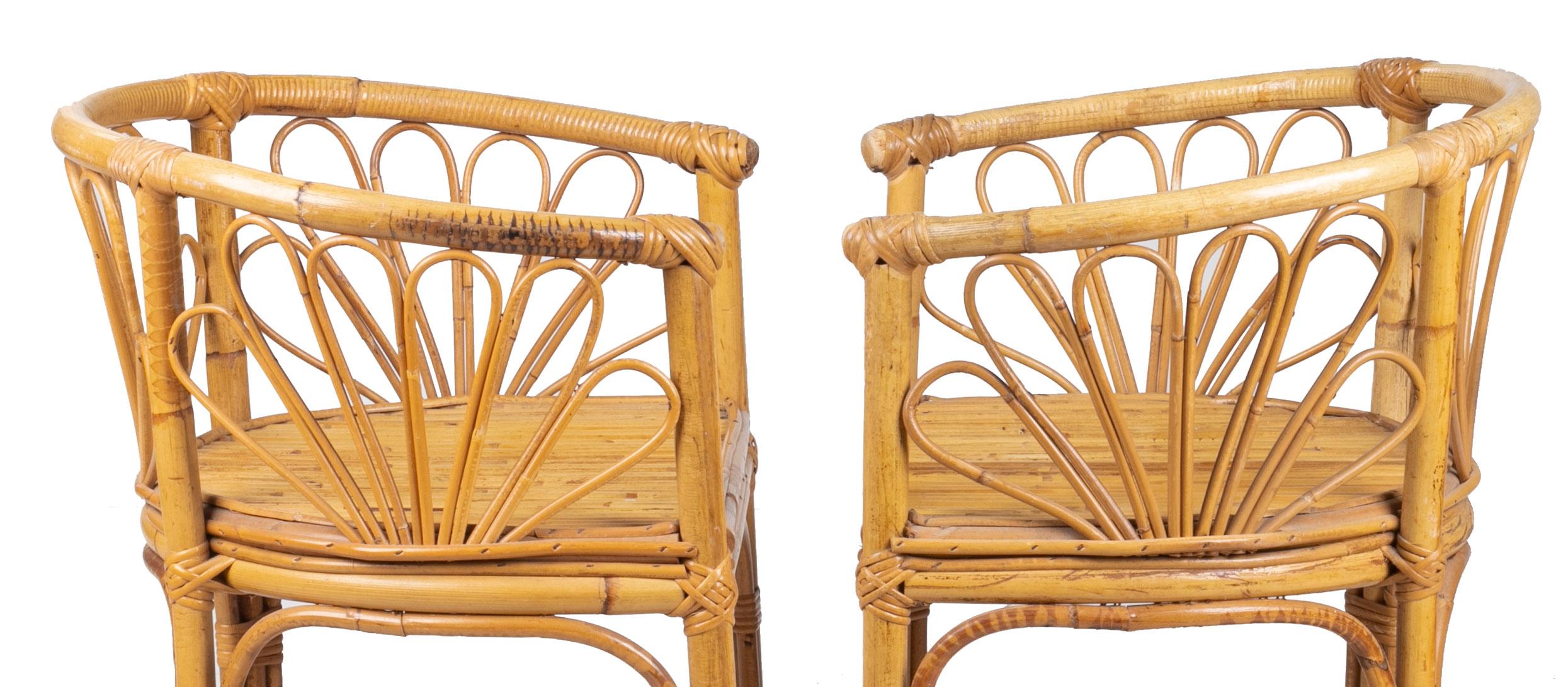 1980s Spanish Bamboo Set Consisting of a Table and Two Armchairs 1