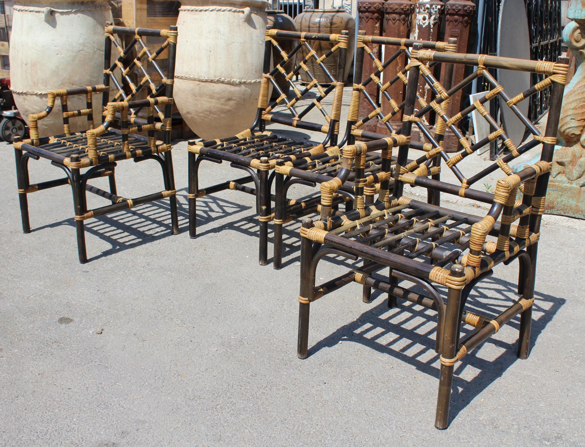 1980s Spanish Bamboo Set of Two Chairs, Two Armchairs and a Table 3