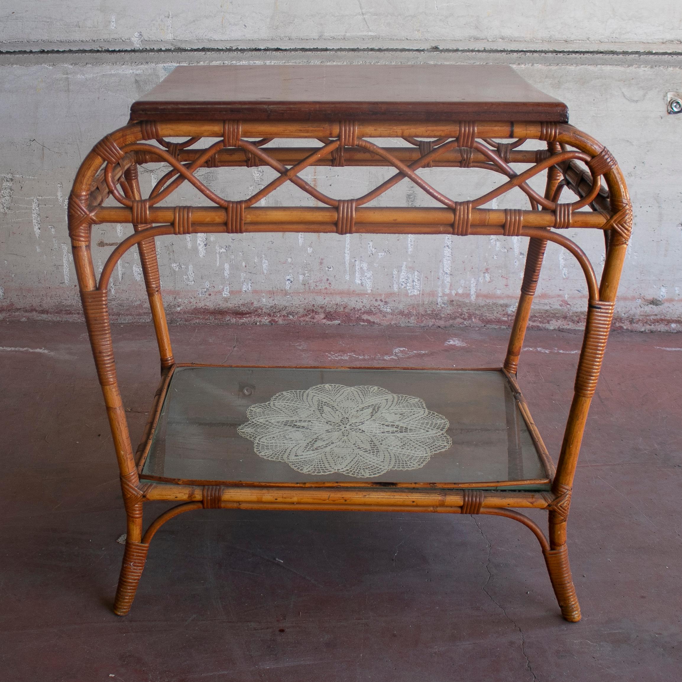 1980s Spanish bamboo side table.