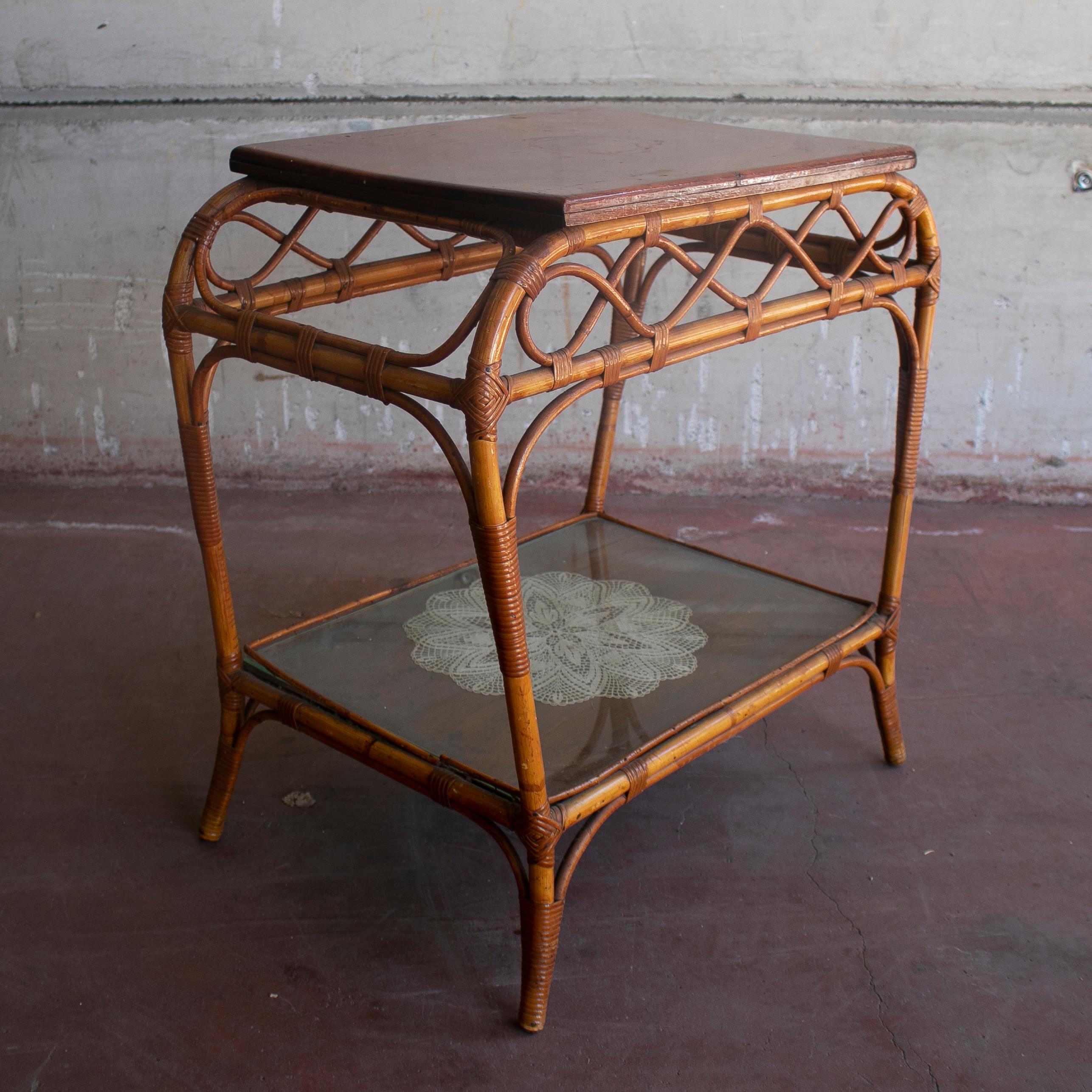 1980s Spanish Bamboo Side Table For Sale 1