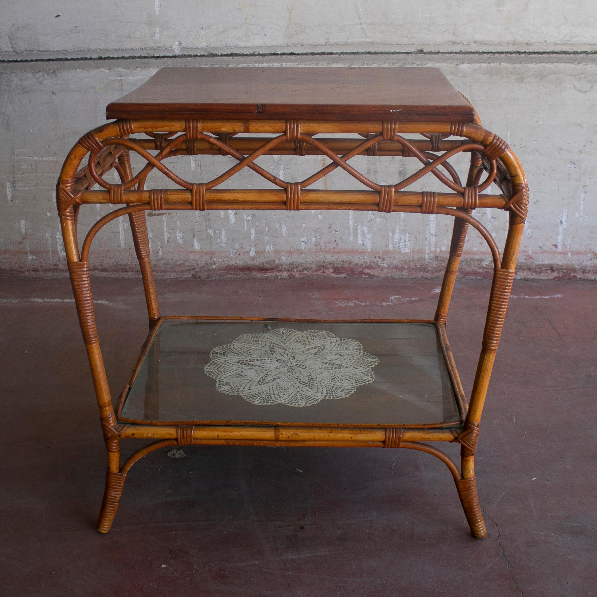 1980s Spanish Bamboo Side Table For Sale 2