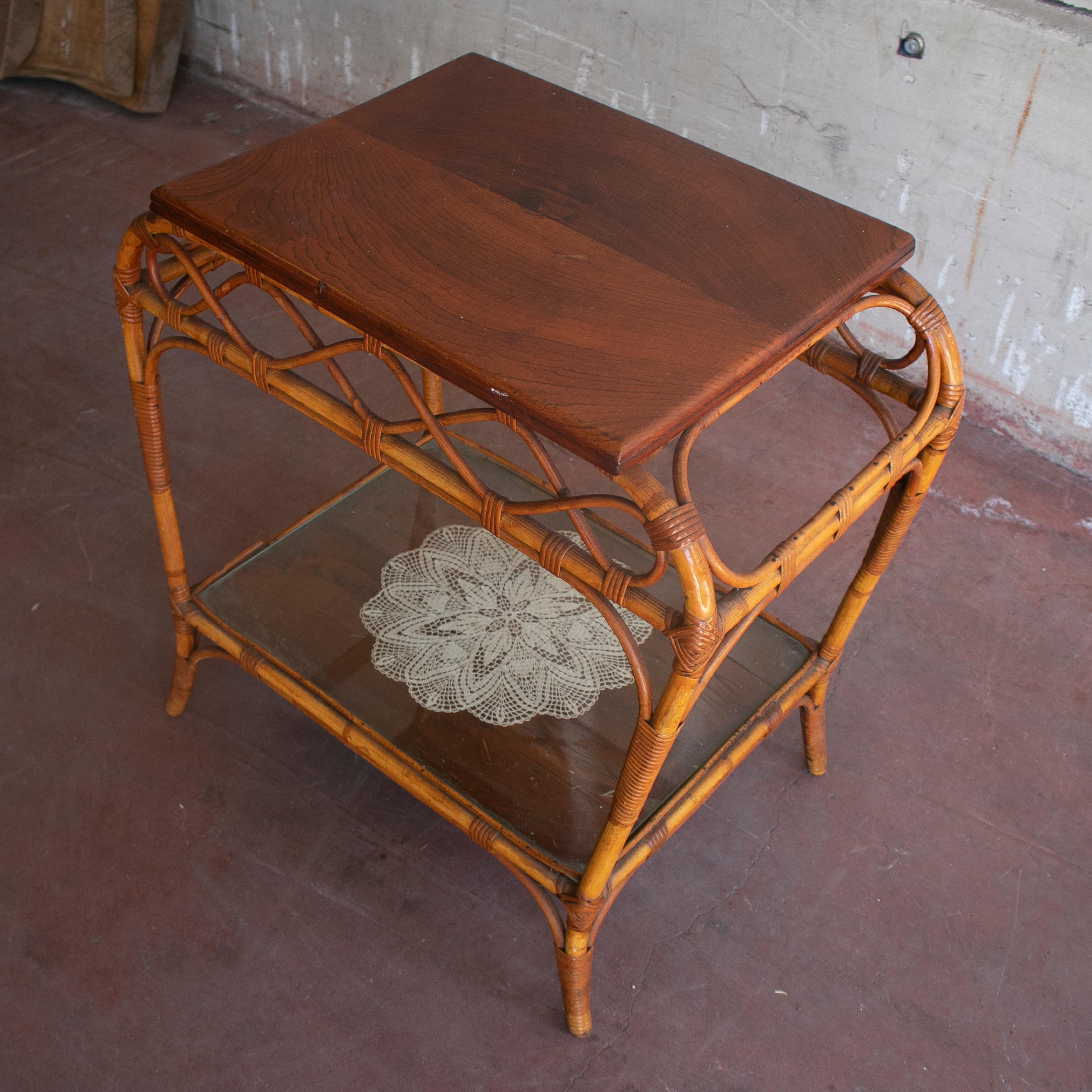 1980s Spanish Bamboo Side Table For Sale 3