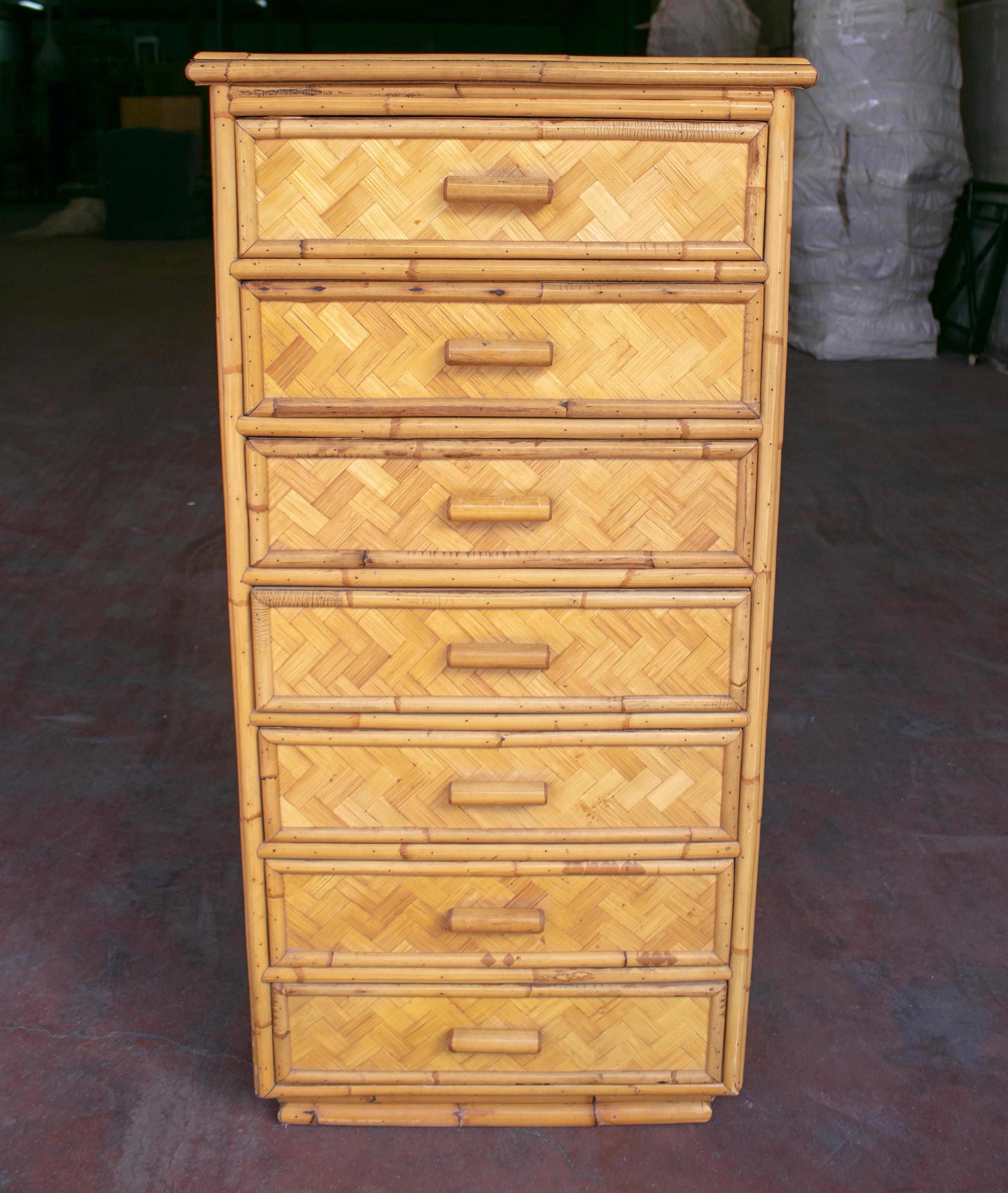 1980s Spanish Bamboo Six-Drawer Chest In Good Condition For Sale In Marbella, ES
