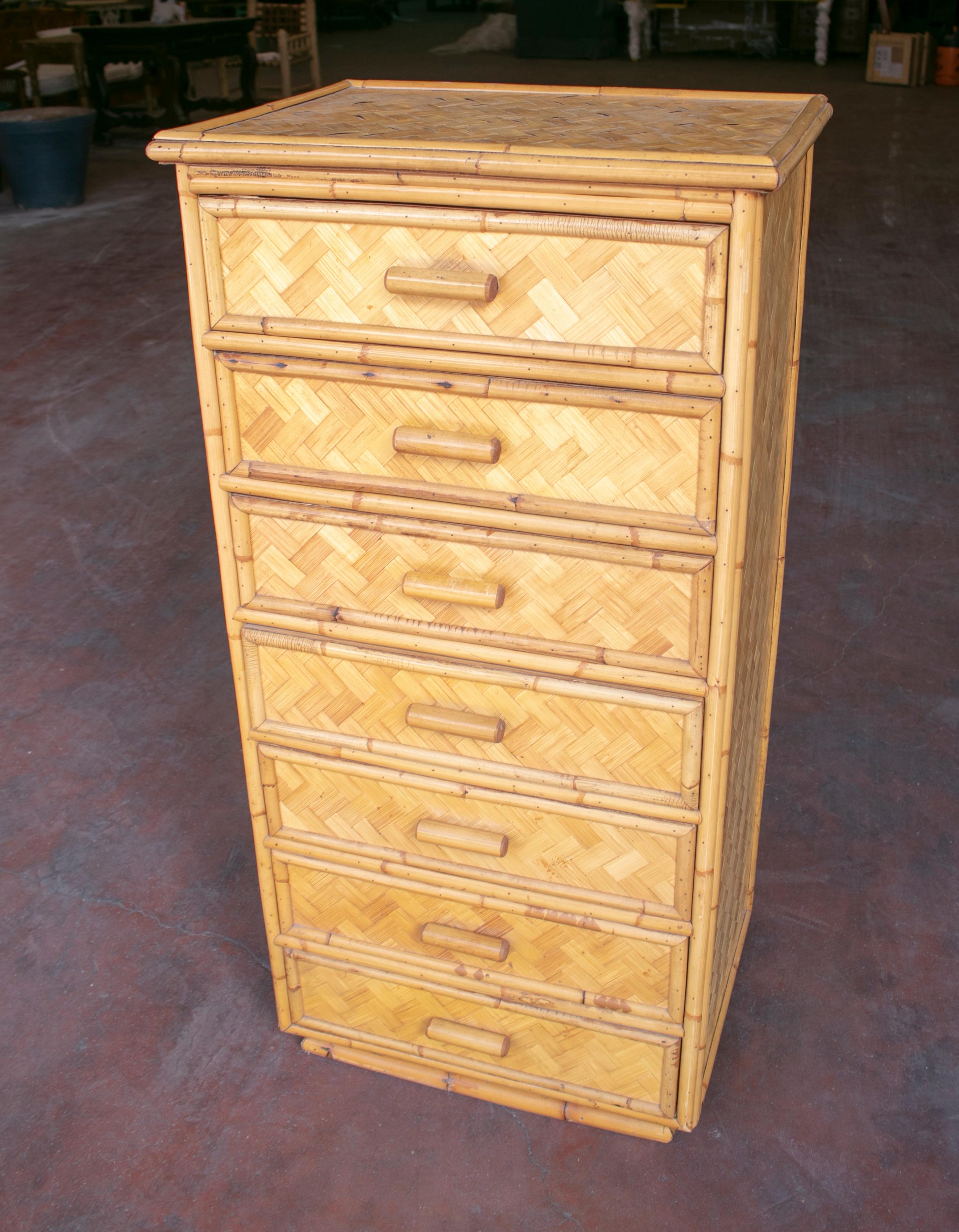 20th Century 1980s Spanish Bamboo Six-Drawer Chest For Sale