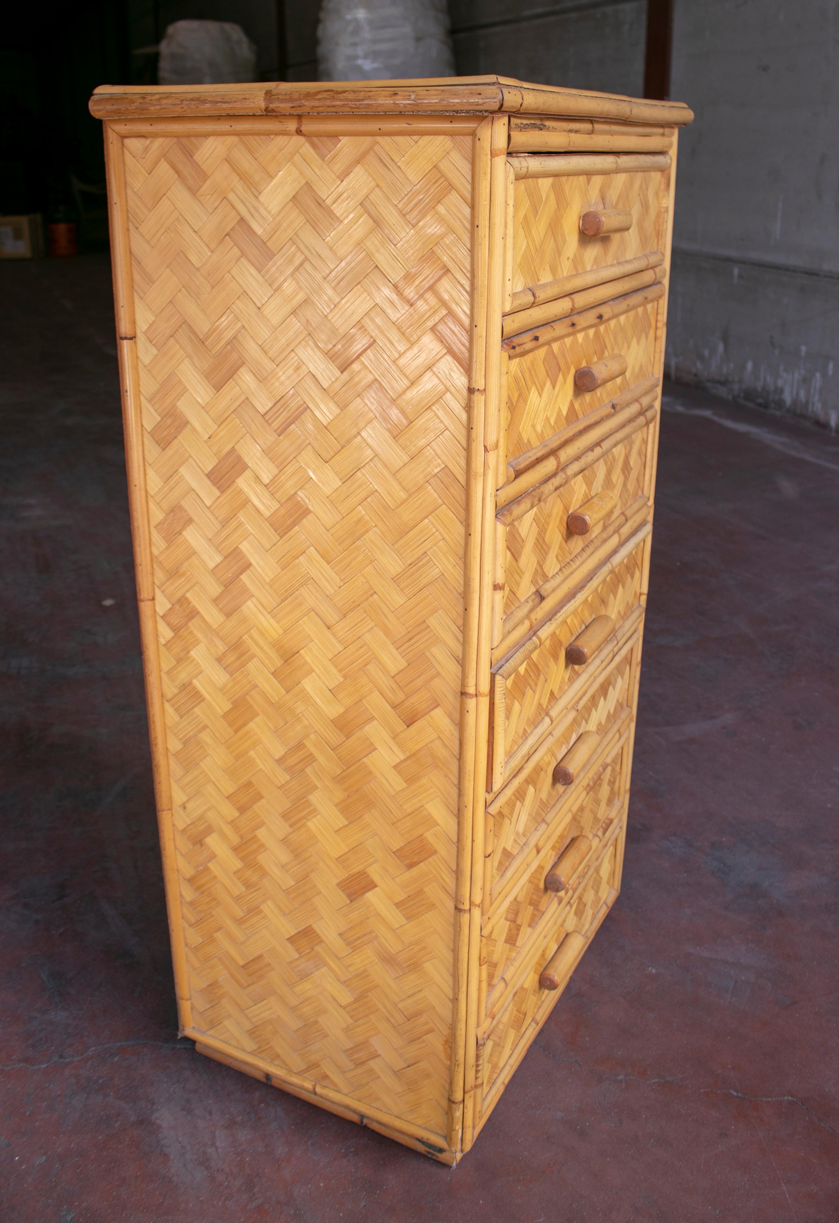 1980s Spanish Bamboo Six-Drawer Chest For Sale 1