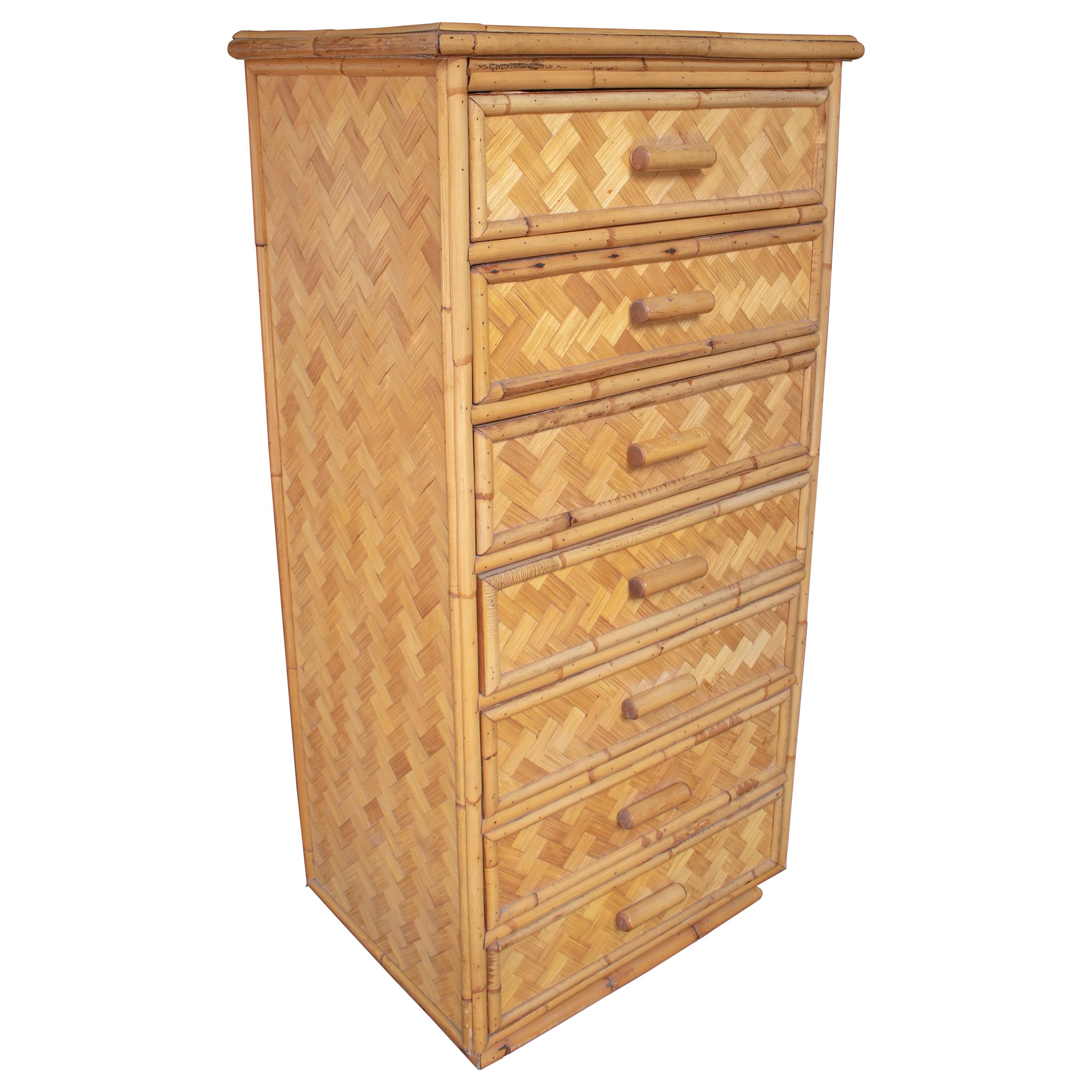 1980s Spanish Bamboo Six-Drawer Chest For Sale